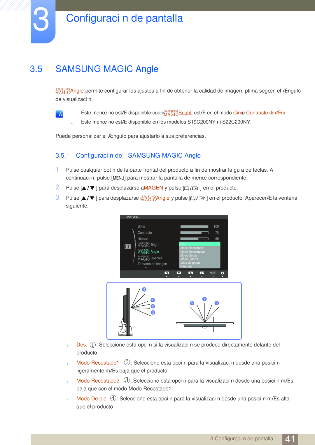 Samsung LS22C20KNY/EN, LS19C20KNY/EN, LS19C20KNW/EN, LS24C20KBL/EN, LS22C20KBS/EN Configuración de Samsung Magic Angle 