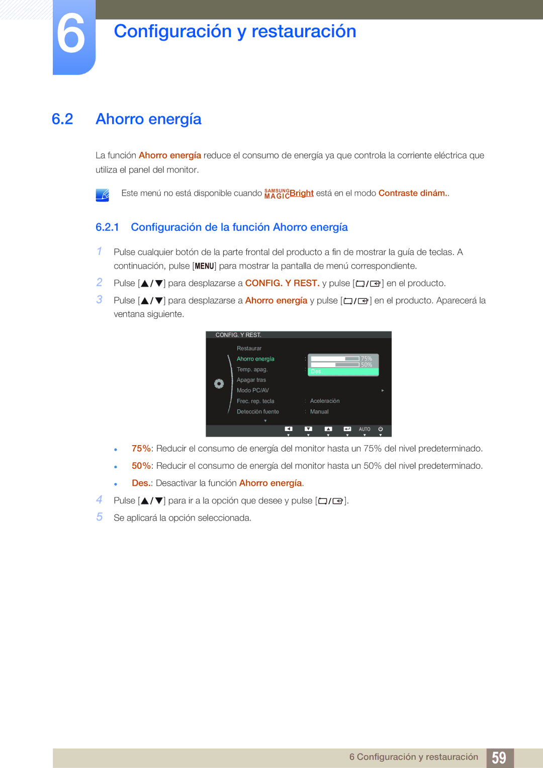 Samsung LS22C20KBS/EN, LS19C20KNY/EN, LS22C20KNY/EN, LS19C20KNW/EN manual Configuración de la función Ahorro energía 