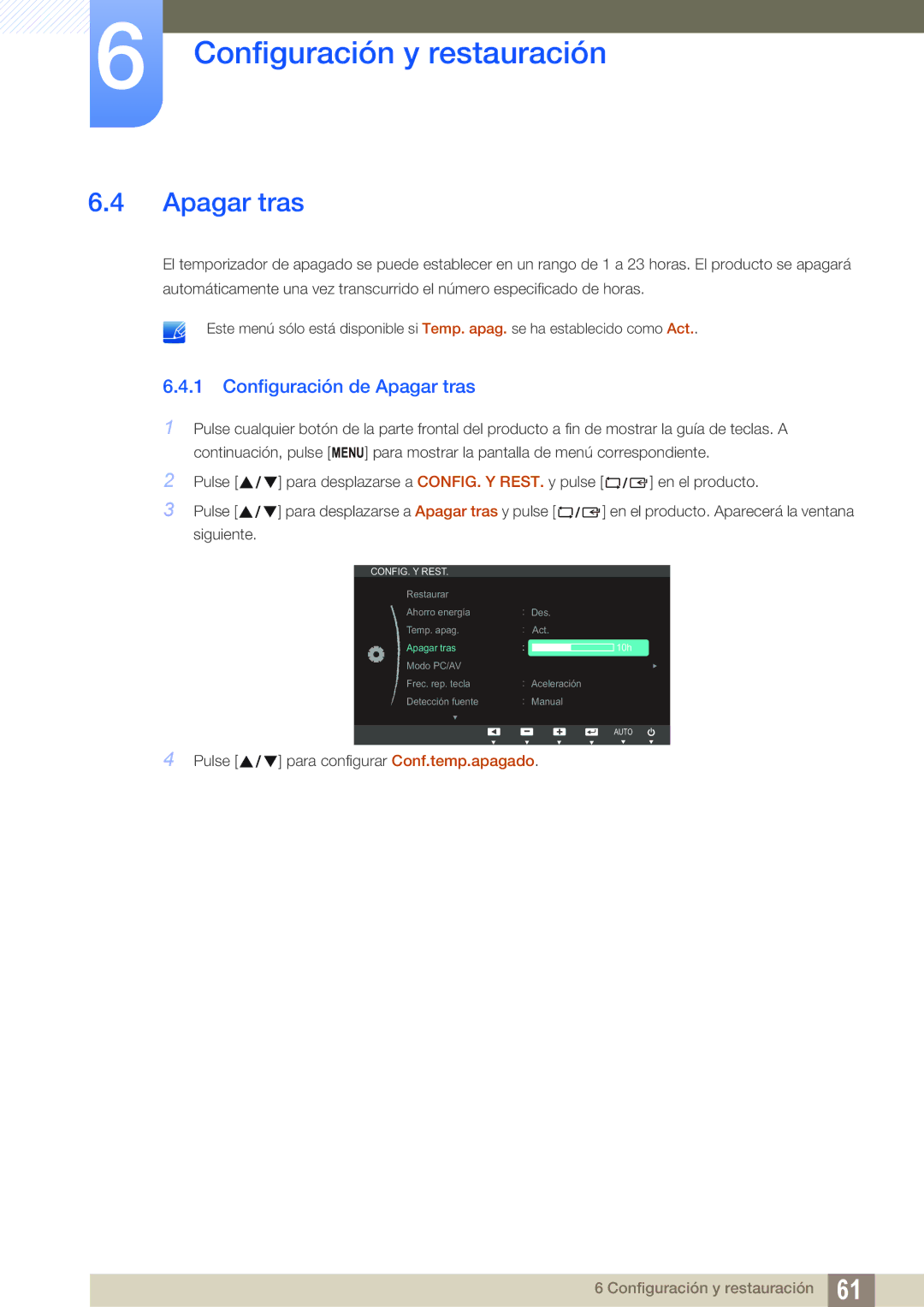 Samsung LS22C20KNY/EN, LS19C20KNY/EN, LS19C20KNW/EN, LS24C20KBL/EN, LS22C20KBS/EN manual Configuración de Apagar tras 