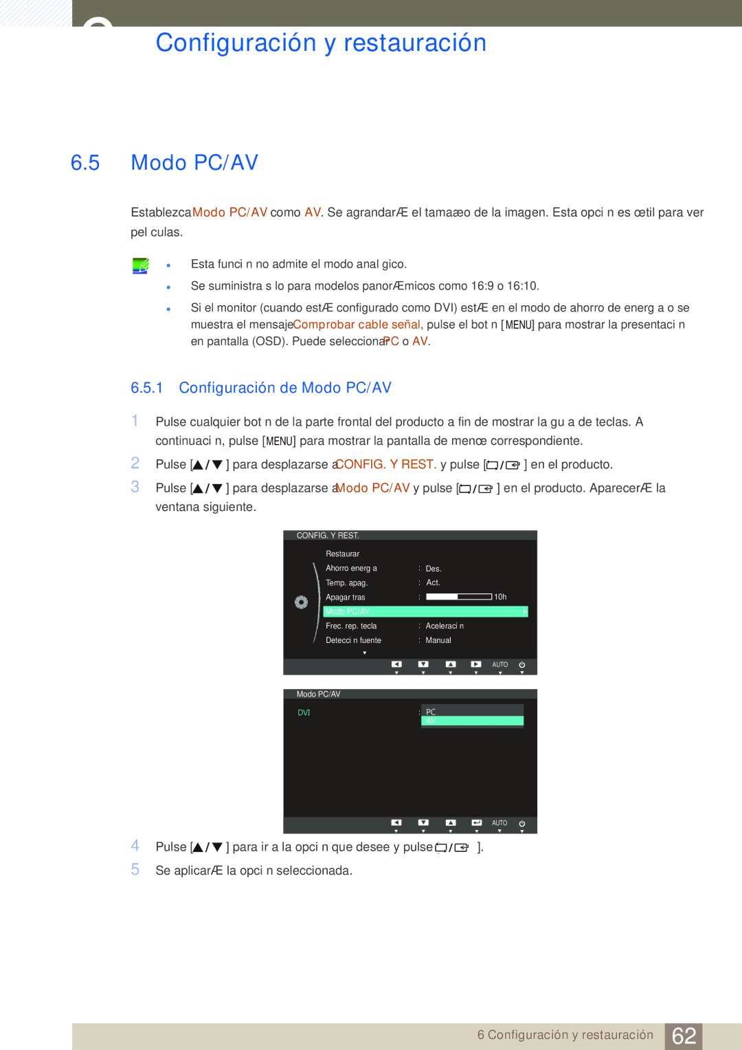 Samsung LS19C20KNW/EN, LS19C20KNY/EN, LS22C20KNY/EN, LS24C20KBL/EN, LS22C20KBS/EN manual Configuración de Modo PC/AV 