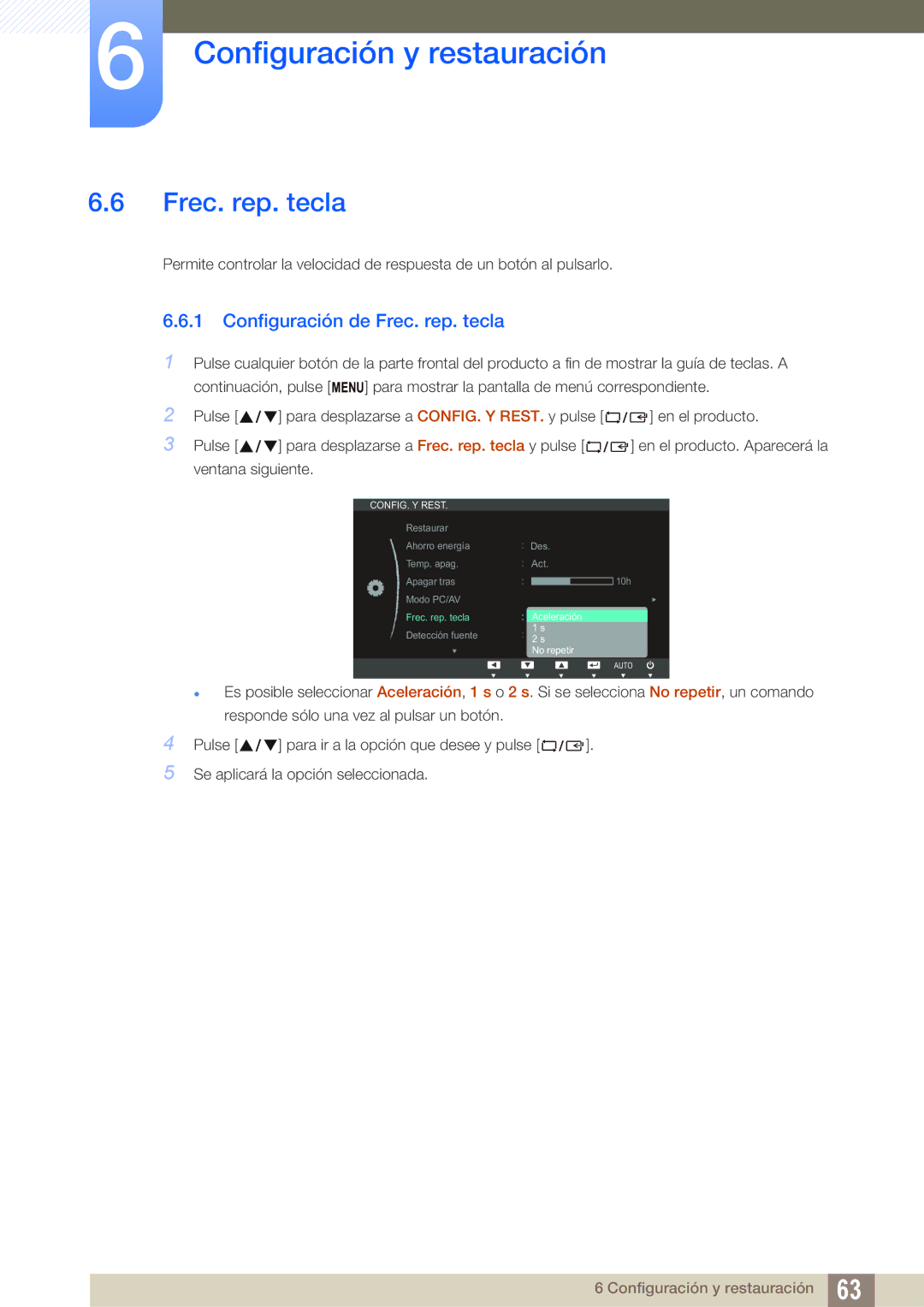 Samsung LS24C20KBL/EN, LS19C20KNY/EN, LS22C20KNY/EN, LS19C20KNW/EN, LS22C20KBS/EN manual Configuración de Frec. rep. tecla 