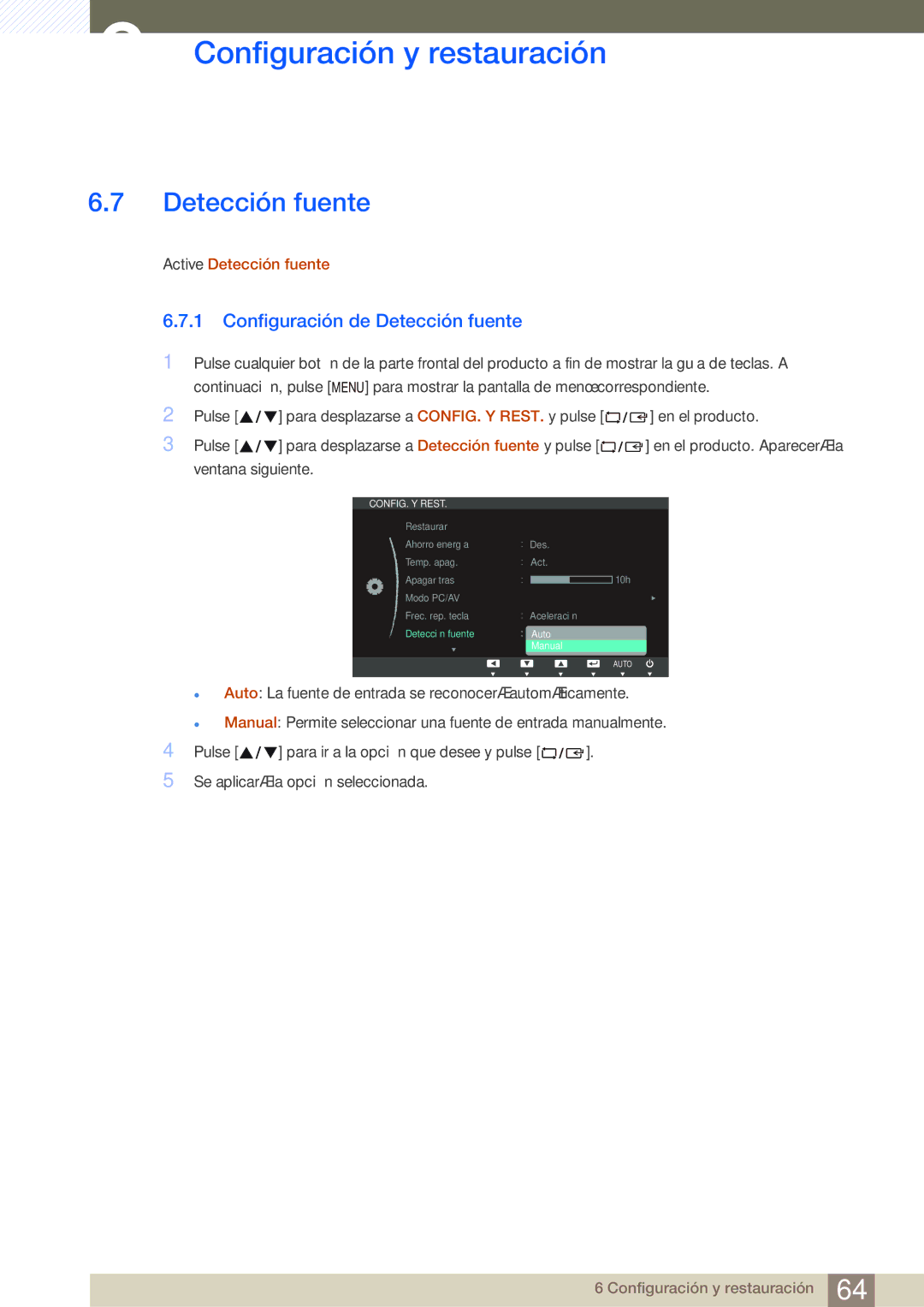 Samsung LS22C20KBS/EN, LS19C20KNY/EN, LS22C20KNY/EN, LS19C20KNW/EN, LS24C20KBL/EN manual Configuración de Detección fuente 