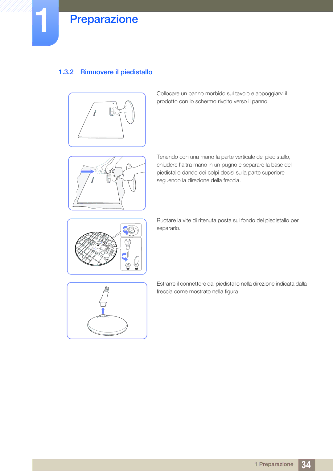 Samsung LS22C300HS/EN, LS19C300BS/EN, LS22C300BS/EN, LS24B300HL/EN manual Rimuovere il piedistallo 