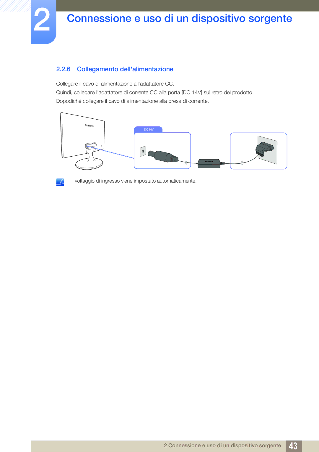 Samsung LS24B300HL/EN, LS19C300BS/EN, LS22C300BS/EN, LS22C300HS/EN manual Collegamento dellalimentazione 