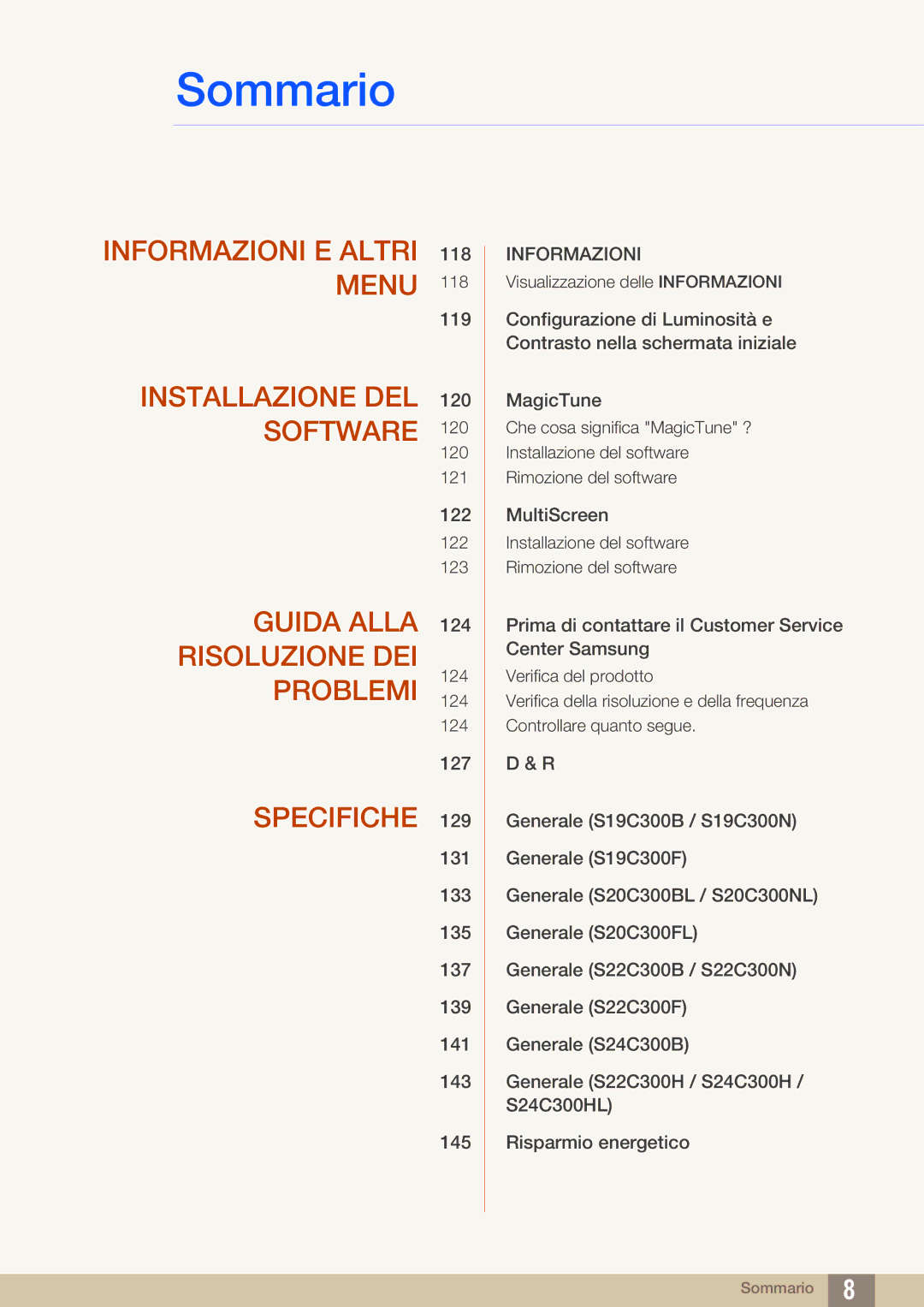 Samsung LS19C300BS/EN, LS22C300BS/EN, LS22C300HS/EN, LS24B300HL/EN manual Informazioni E Altri 118 Menu 