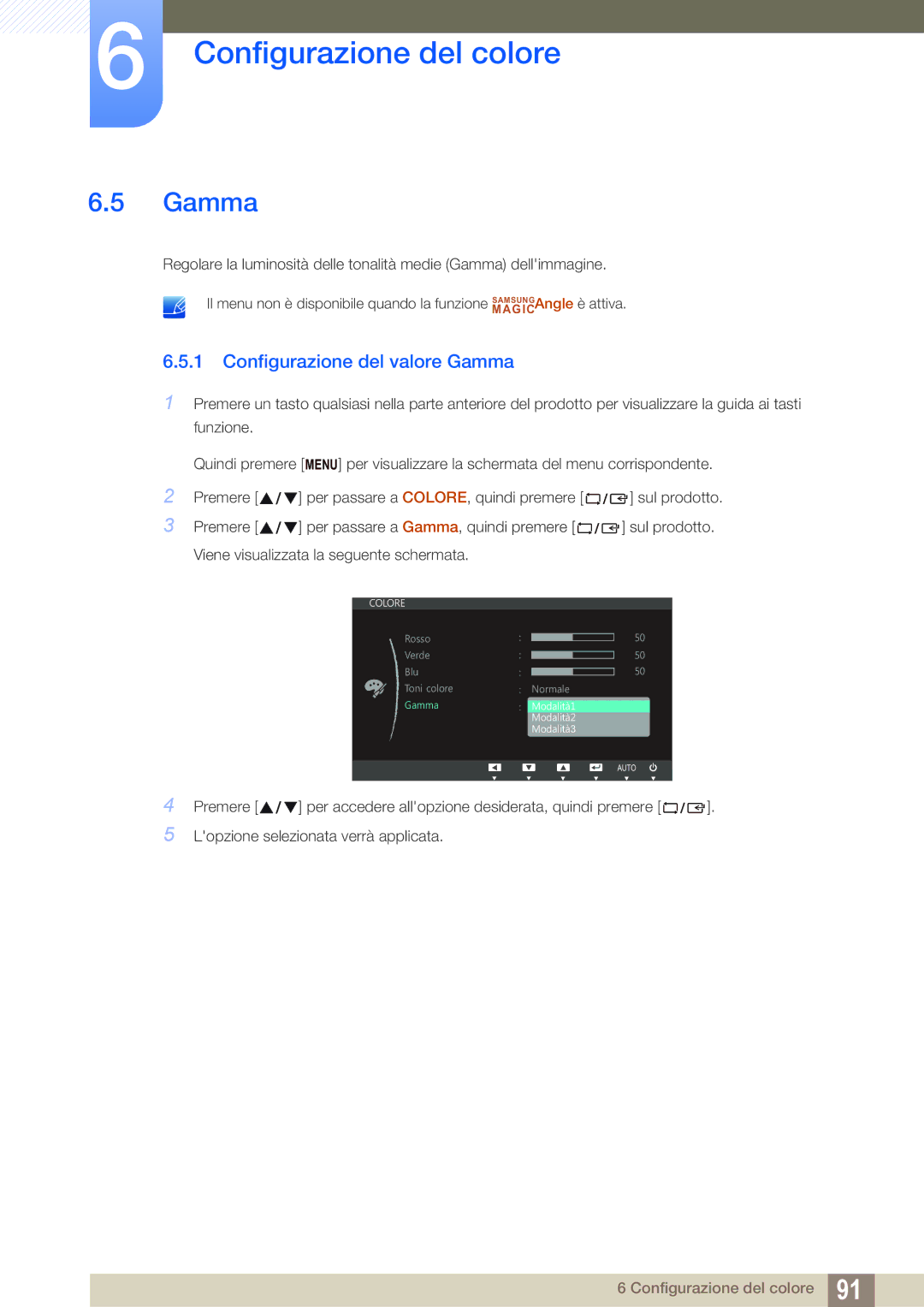 Samsung LS24B300HL/EN, LS19C300BS/EN, LS22C300BS/EN, LS22C300HS/EN manual Configurazione del valore Gamma 