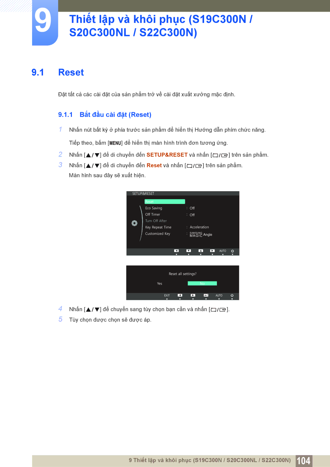 Samsung LS22C300BSMXV, LS19C300BSMXV, LS20C300BLMXV manual S20C300NL / S22C300N, Reset 