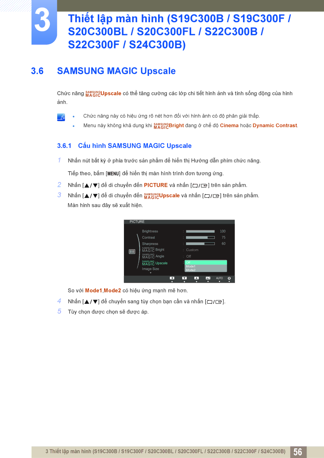 Samsung LS22C300BSMXV, LS19C300BSMXV, LS20C300BLMXV manual 1 Cấu hình Samsung Magic Upscale 