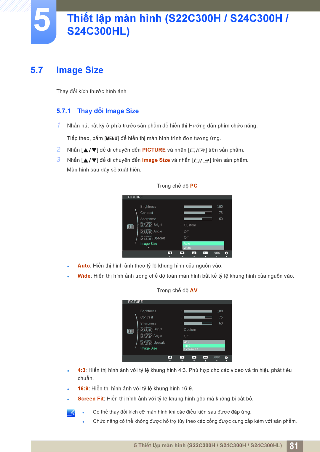 Samsung LS19C300BSMXV, LS20C300BLMXV, LS22C300BSMXV manual Image Size 