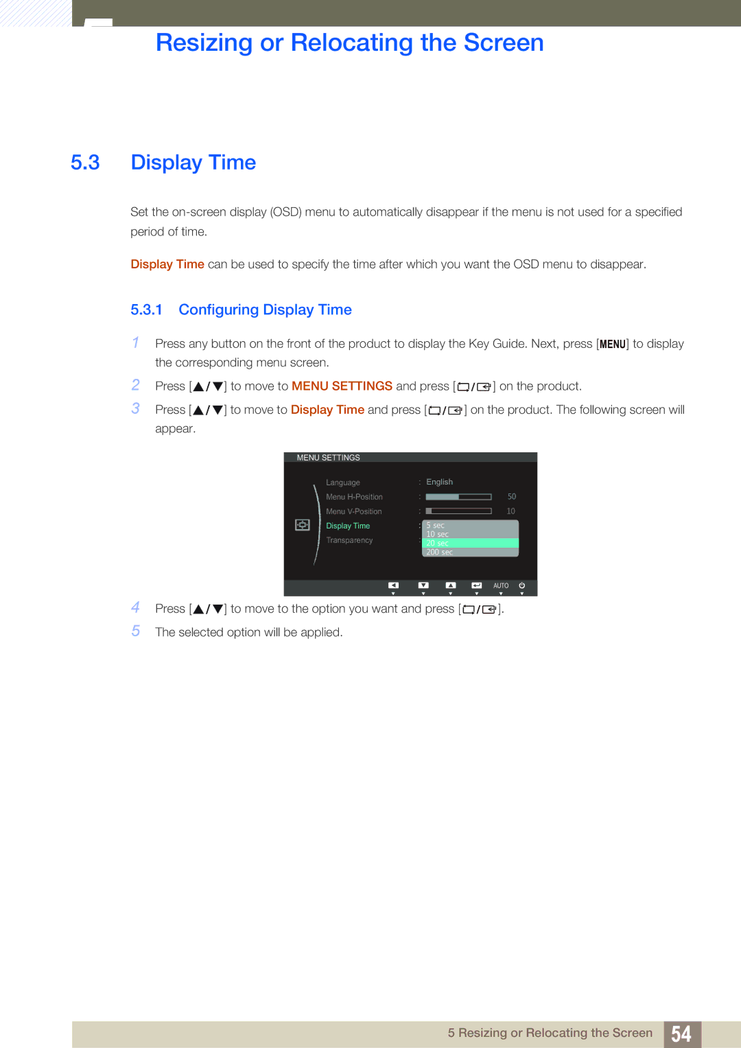 Samsung LS24C45KBSV/XJ, LS19C45KMRV/EN, LS22C45KMSV/EN, LS22C45XMWV/EN, LS19C45KMWV/EN manual Configuring Display Time 