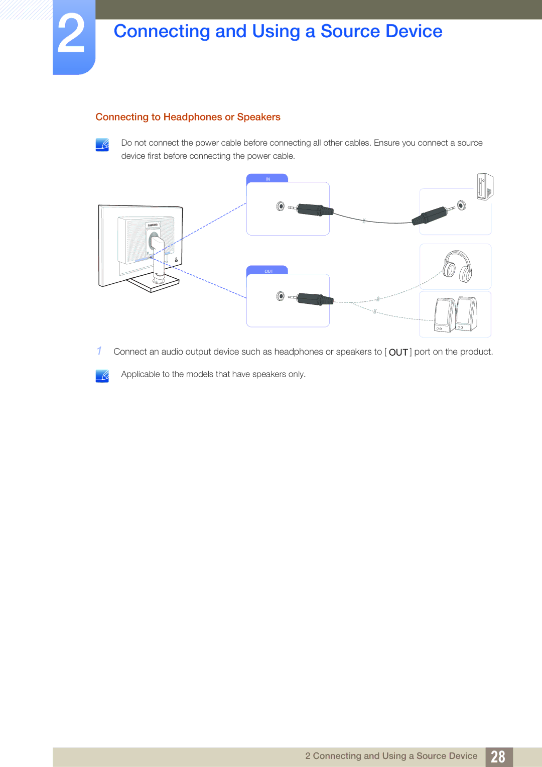 Samsung LS24C45KMSV/EN, LS19C45KMRV/EN, LS22C45KMSV/EN, LS22C45XMWV/EN, LS19C45KMWV/EN Connecting to Headphones or Speakers 