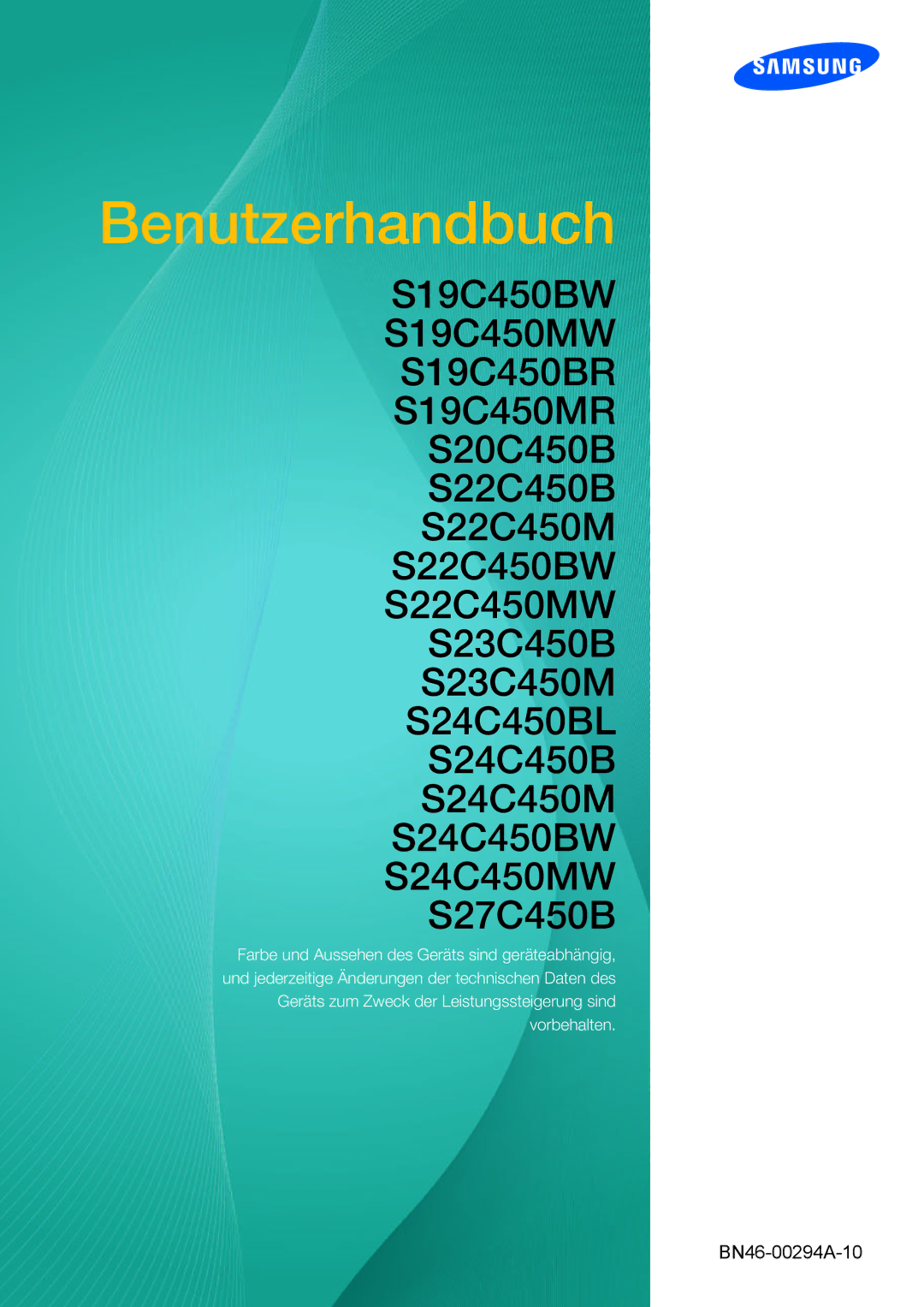 Samsung LS22C45KMSV/EN, LS19C45KMRV/EN, LS22C45XMWV/EN, LS19C45KMWV/EN, LS22C45KMS/EN, LS22C45KBSV/EN manual Benutzerhandbuch 