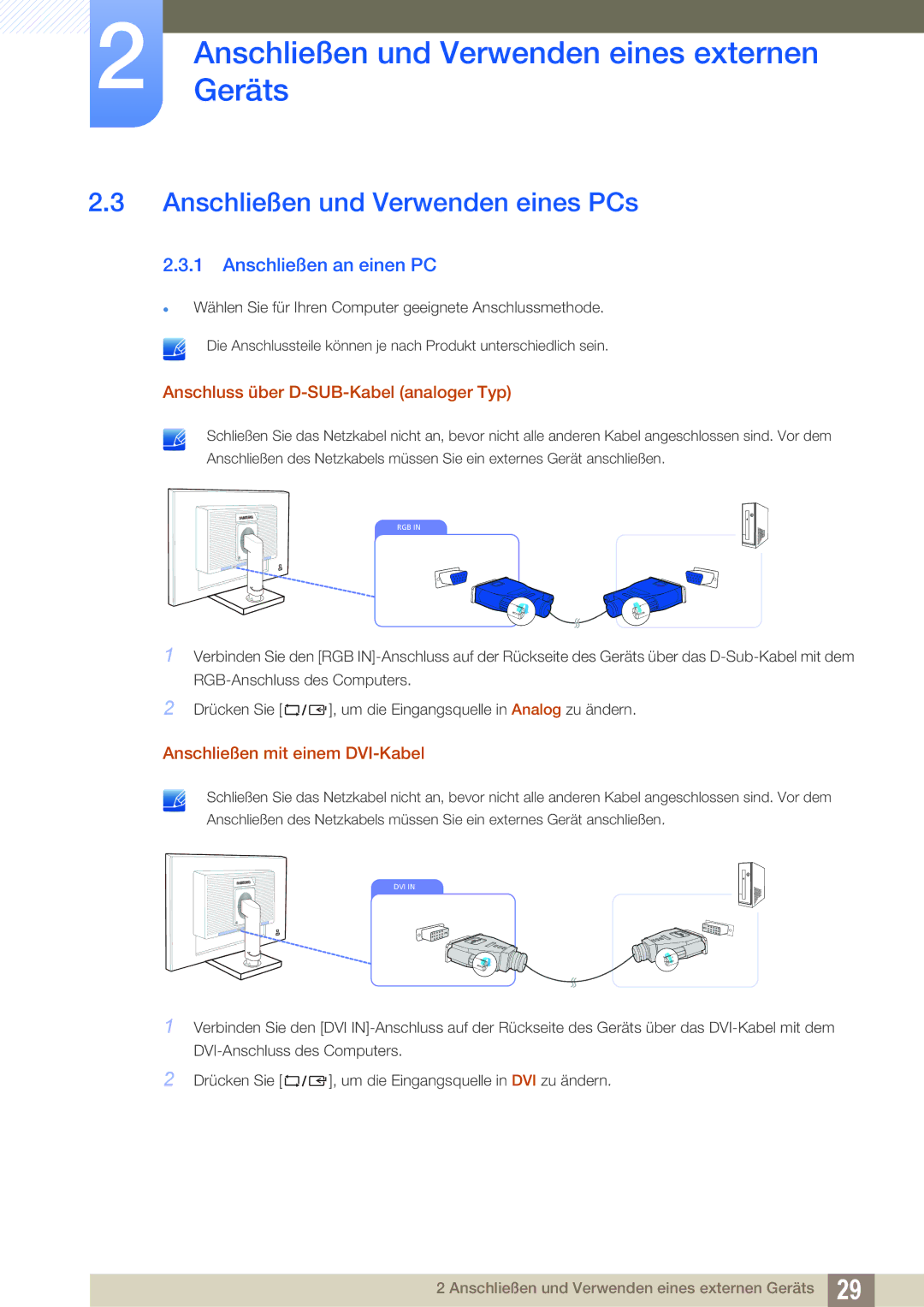 Samsung LS22C45KBSV/EN, LS19C45KMRV/EN, LS22C45KMSV/EN manual Anschließen und Verwenden eines PCs, Anschließen an einen PC 