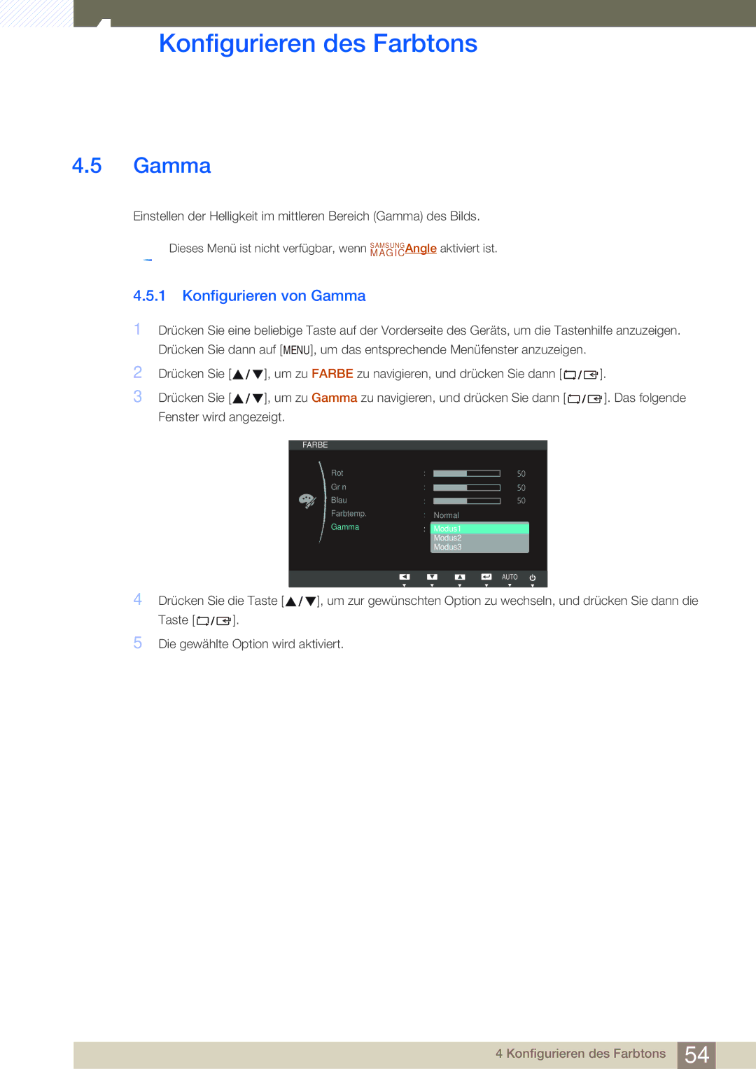 Samsung LS22C45KMWV/EN, LS19C45KMRV/EN, LS22C45KMSV/EN, LS22C45XMWV/EN, LS19C45KMWV/EN manual Konfigurieren von Gamma 