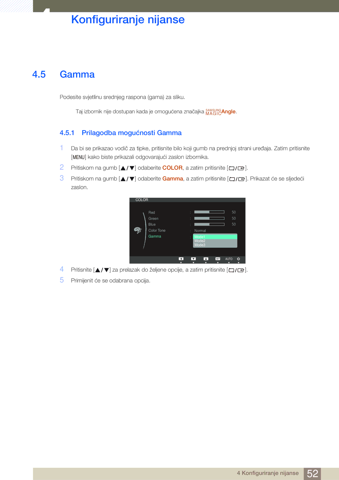 Samsung LS22C45KBW/EN, LS19C45KMWV/EN, LS22C45KMS/EN, LS22C45KMWV/EN, LS19C45KMR/EN manual Prilagodba mogućnosti Gamma 