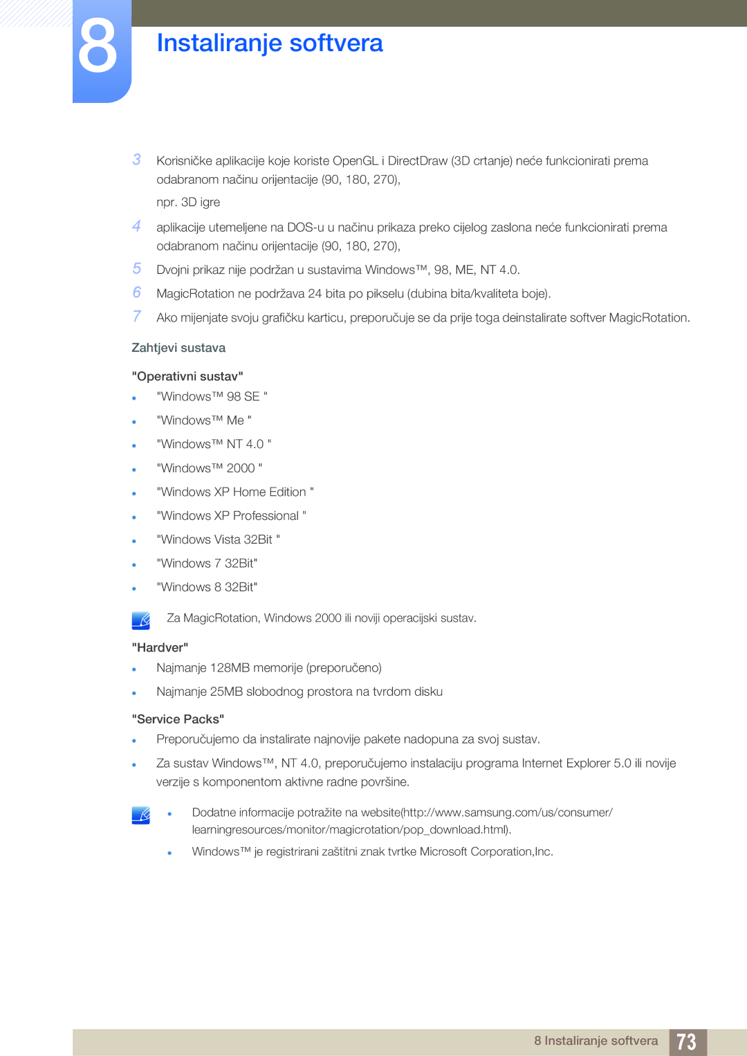 Samsung LS19C45KBW/EN, LS19C45KMWV/EN, LS22C45KMS/EN, LS22C45KMWV/EN, LS19C45KMR/EN manual Zahtjevi sustava Operativni sustav 