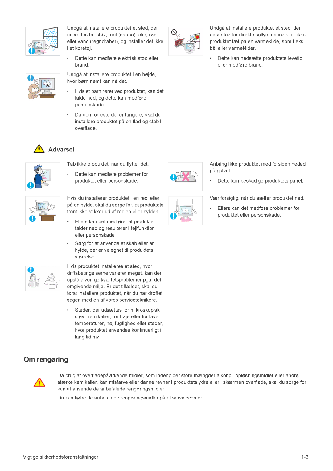 Samsung LS22CBWMBVUEN, LS19CBRMS/EN, LS22CLZSB/EN, LS19CBBMS/EN, LS22CBRMSV/EN, LS19CLASSUEN, LS22CBKMSV/EN manual Om rengøring 