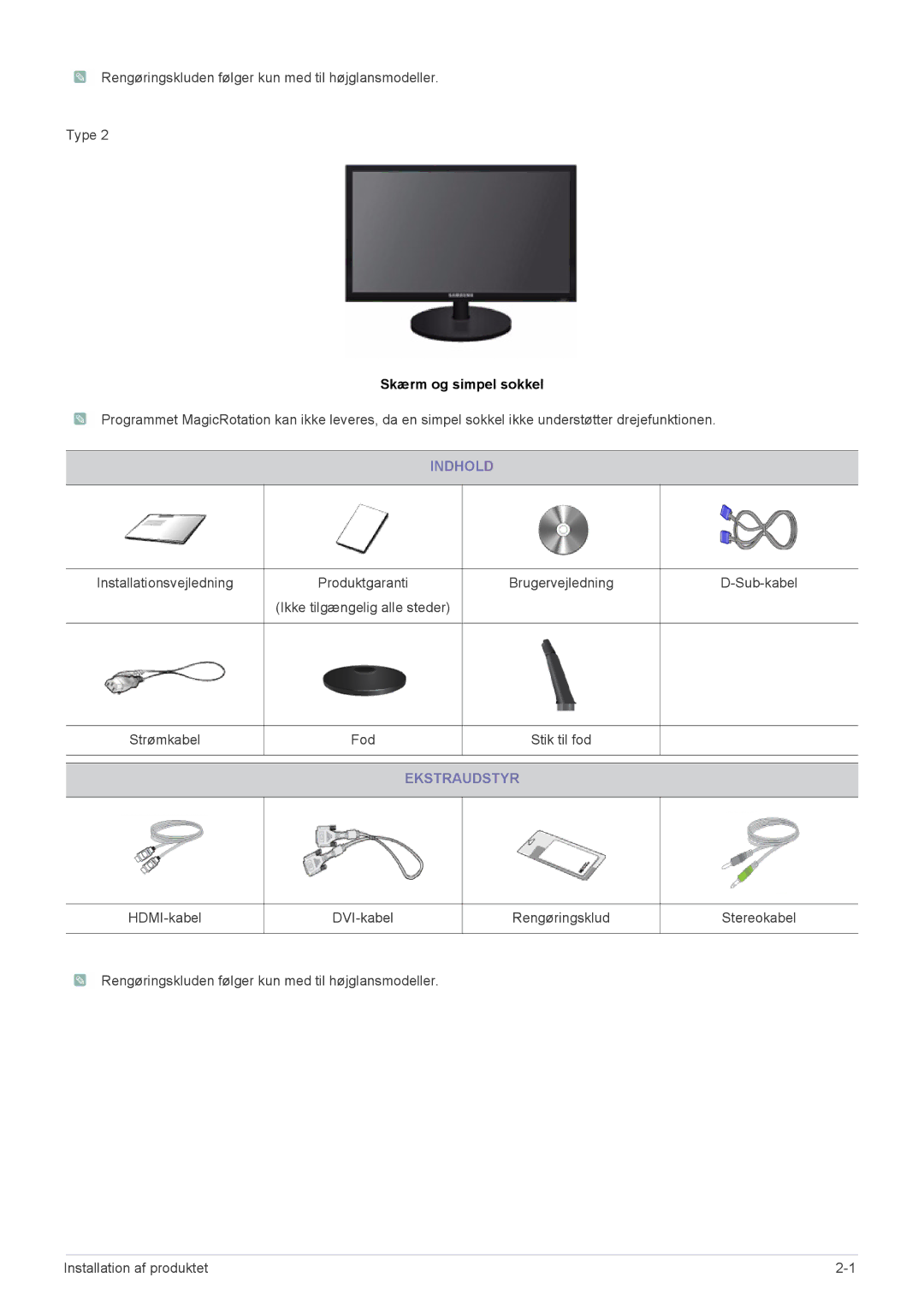 Samsung LS24CBUMBE/EN, LS19CBRMS/EN, LS22CLZSB/EN, LS19CBBMS/EN, LS22CBRMSV/EN, LS19CLASSUEN manual Skærm og simpel sokkel 