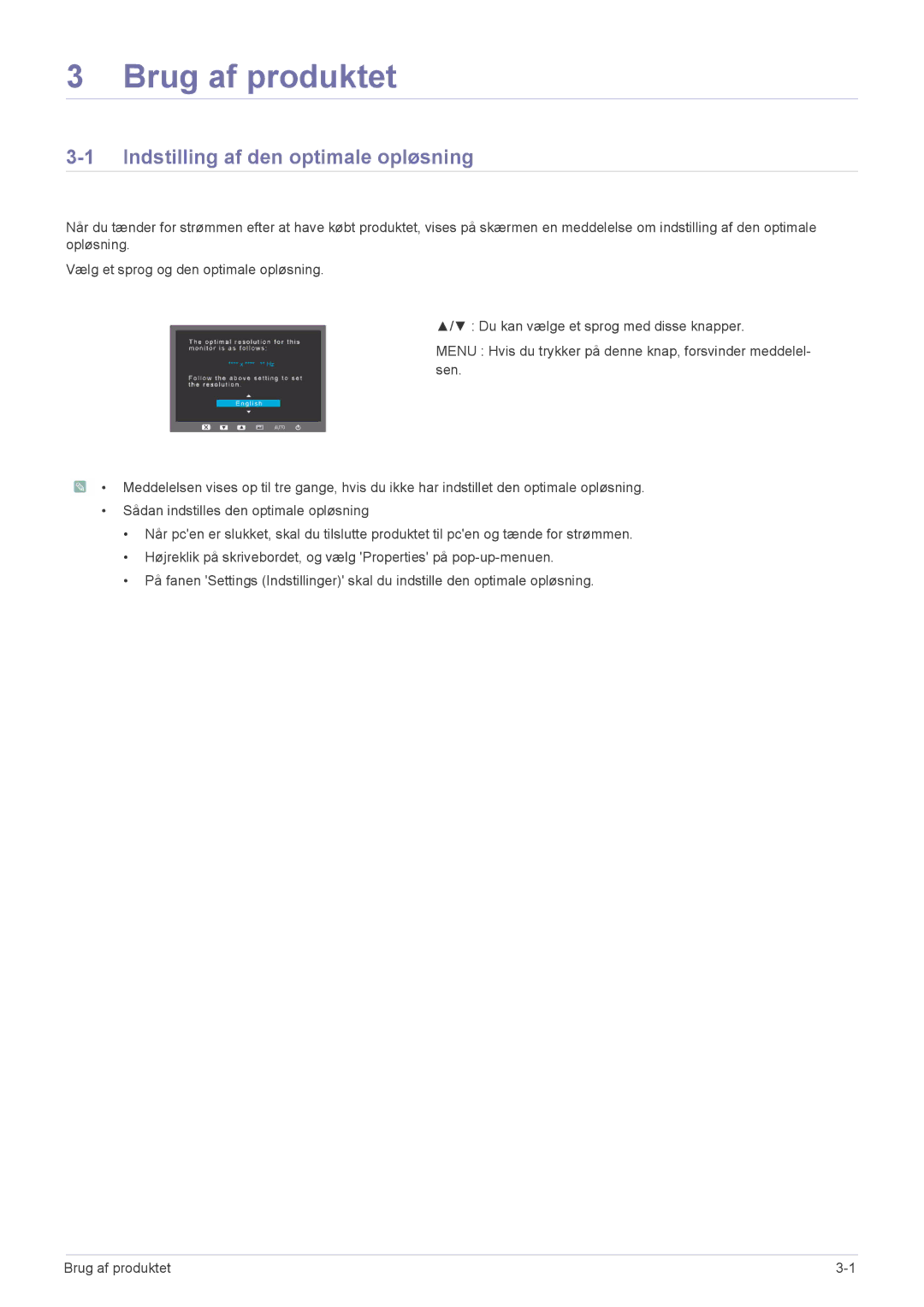 Samsung LS19CBBMS/EN, LS19CBRMS/EN, LS22CLZSB/EN, LS22CBRMSV/EN Brug af produktet, Indstilling af den optimale opløsning 