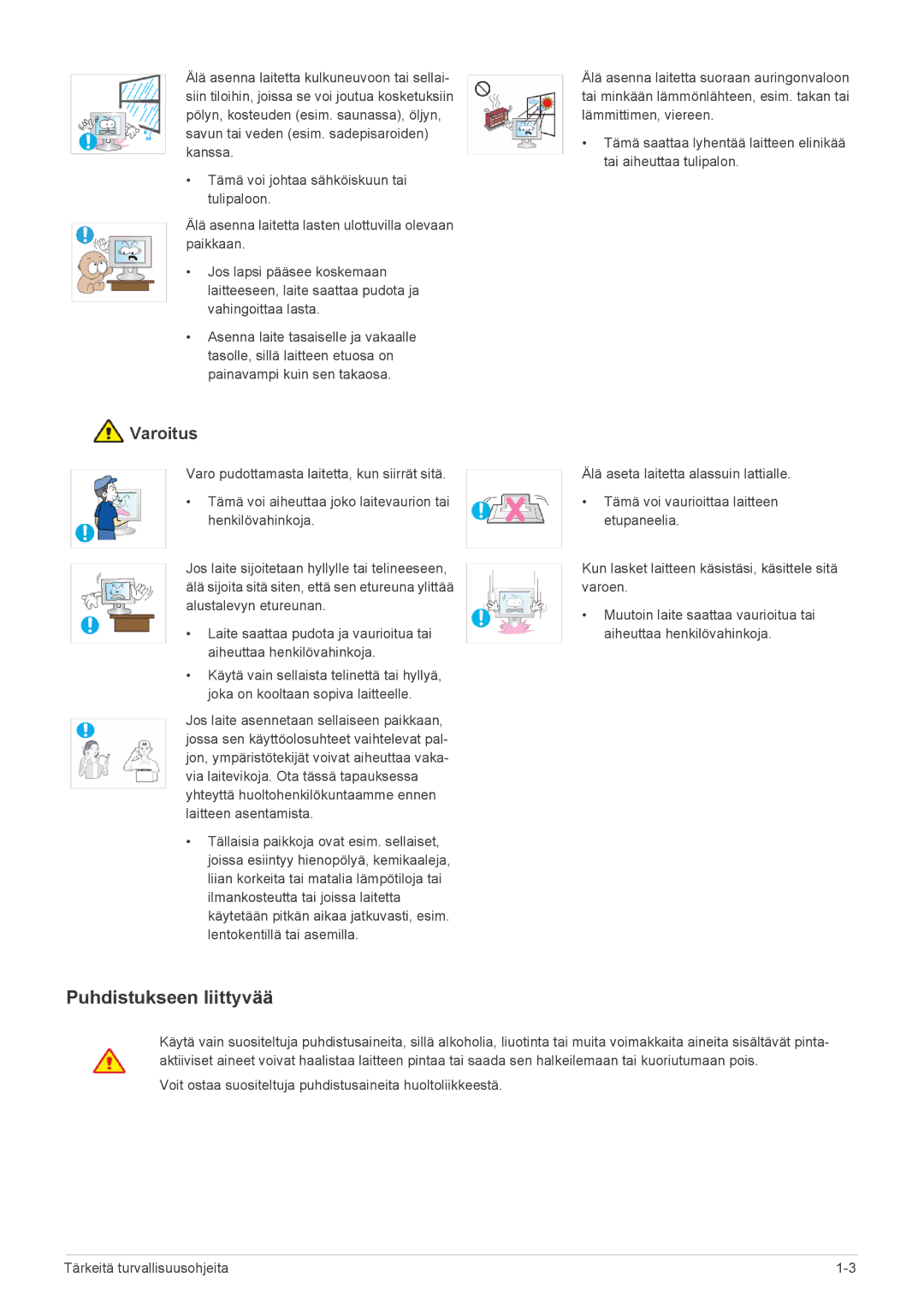 Samsung LS22CBWMBVUEN, LS19CBRMS/EN, LS22CLZSB/EN, LS19CBBMS/EN, LS22CBRMSV/EN, LS19CLASSUEN manual Puhdistukseen liittyvää 