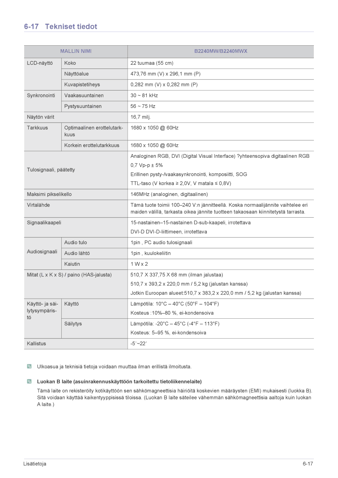 Samsung LS19CBRMS/EN, LS22CLZSB/EN, LS19CBBMS/EN, LS22CBRMSV/EN, LS19CLASSUEN, LS22CBKMSV/EN, LS22CBUMBV/EN B2240MW/B2240MWX 