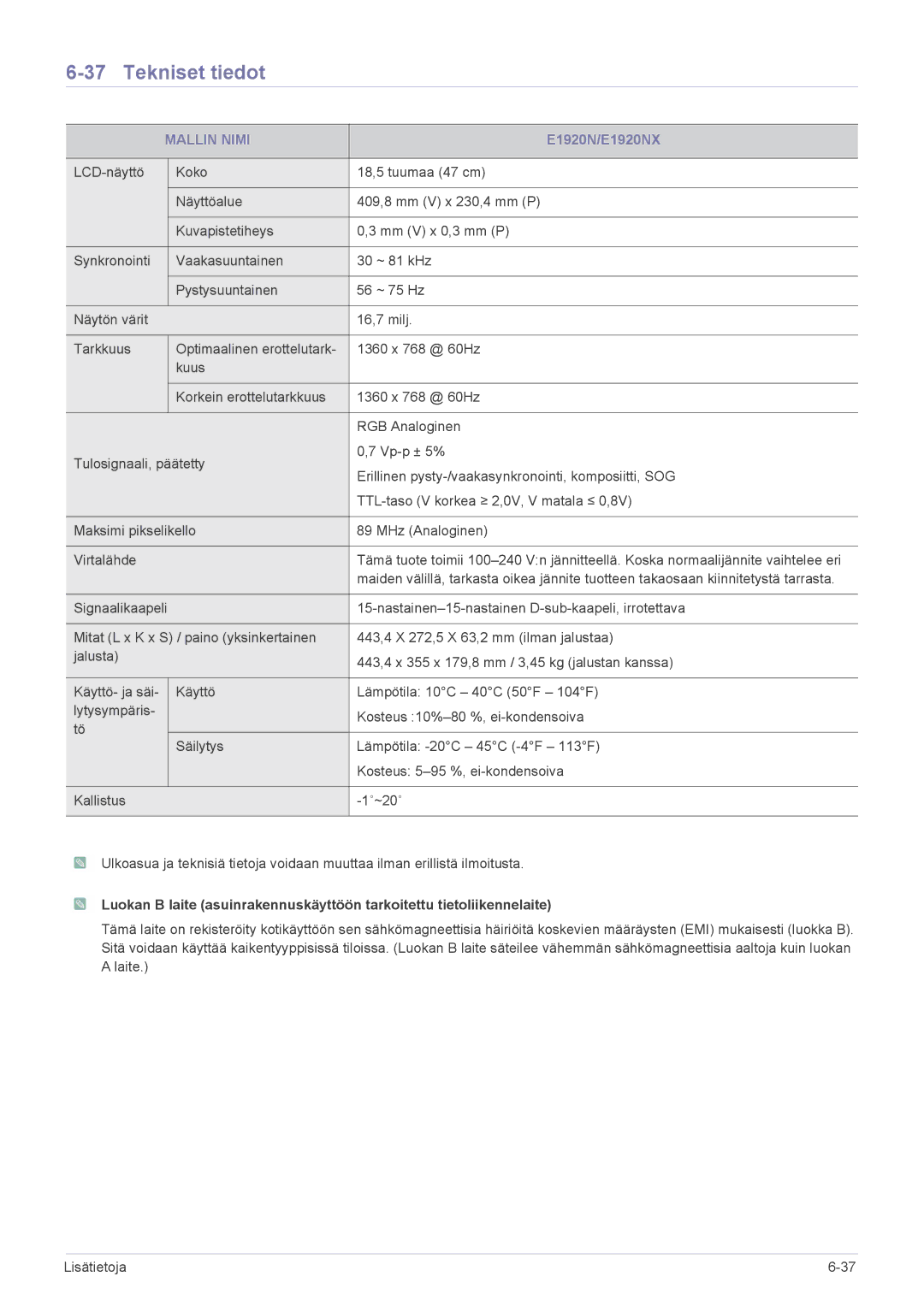 Samsung LS24CBZMBV/EN, LS19CBRMS/EN, LS22CLZSB/EN, LS19CBBMS/EN, LS22CBRMSV/EN, LS19CLASSUEN, LS22CBKMSV/EN manual E1920N/E1920NX 