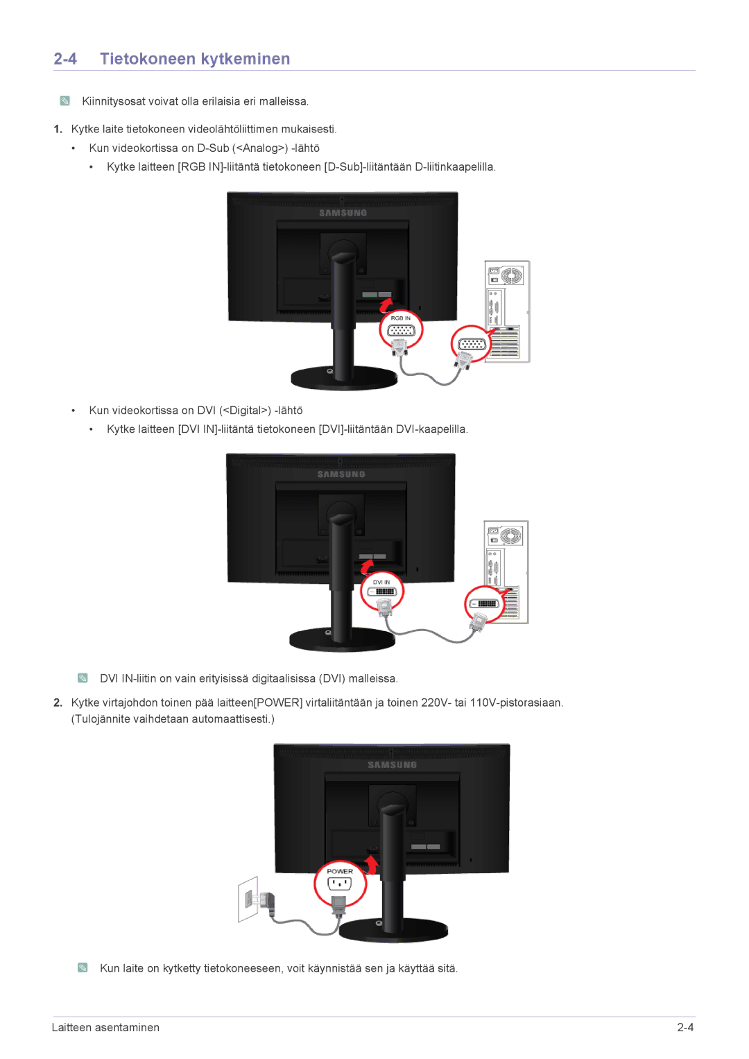 Samsung LS24CBUMBV/EN, LS19CBRMS/EN, LS22CLZSB/EN, LS19CBBMS/EN, LS22CBRMSV/EN, LS19CLASSUEN manual Tietokoneen kytkeminen 