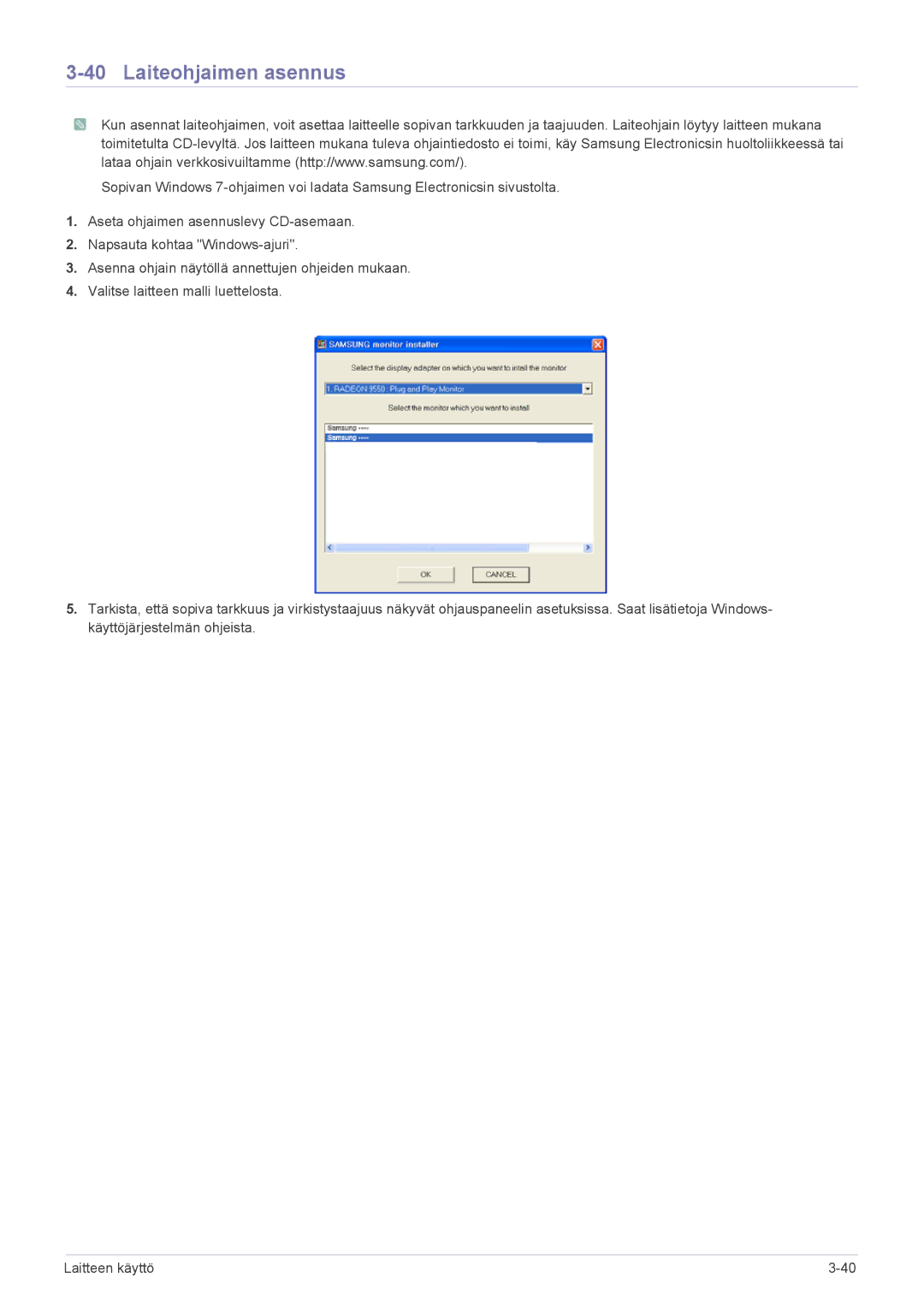 Samsung LS23CBZMBV/EN, LS19CBRMS/EN, LS22CLZSB/EN, LS19CBBMS/EN, LS22CBRMSV/EN, LS19CLASSUEN manual Laiteohjaimen asennus 