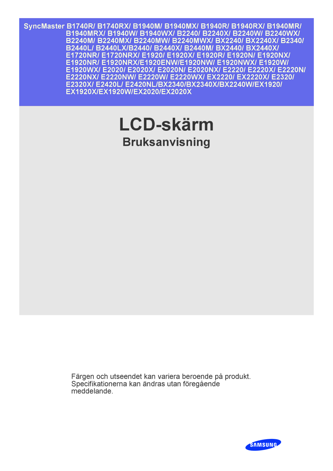 Samsung LS22CLZSB/EN, LS19CBRMS/EN, LS19CBBMS/EN, LS22CBRMSV/EN, LS19CLASSUEN, LS22CBKMSV/EN, LS22CBUMBV/EN manual LCD-skärm 