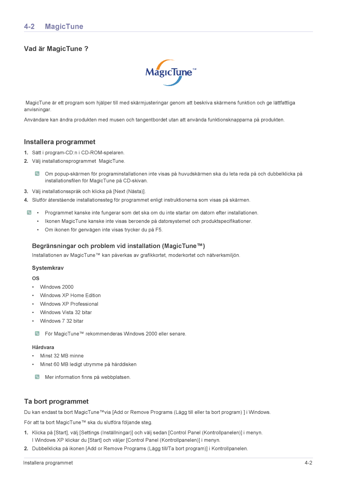 Samsung LS19CBRMS/EN, LS22CLZSB/EN, LS19CBBMS/EN, LS22CBRMSV/EN, LS19CLASSUEN, LS22CBKMSV/EN manual Vad är MagicTune ? 