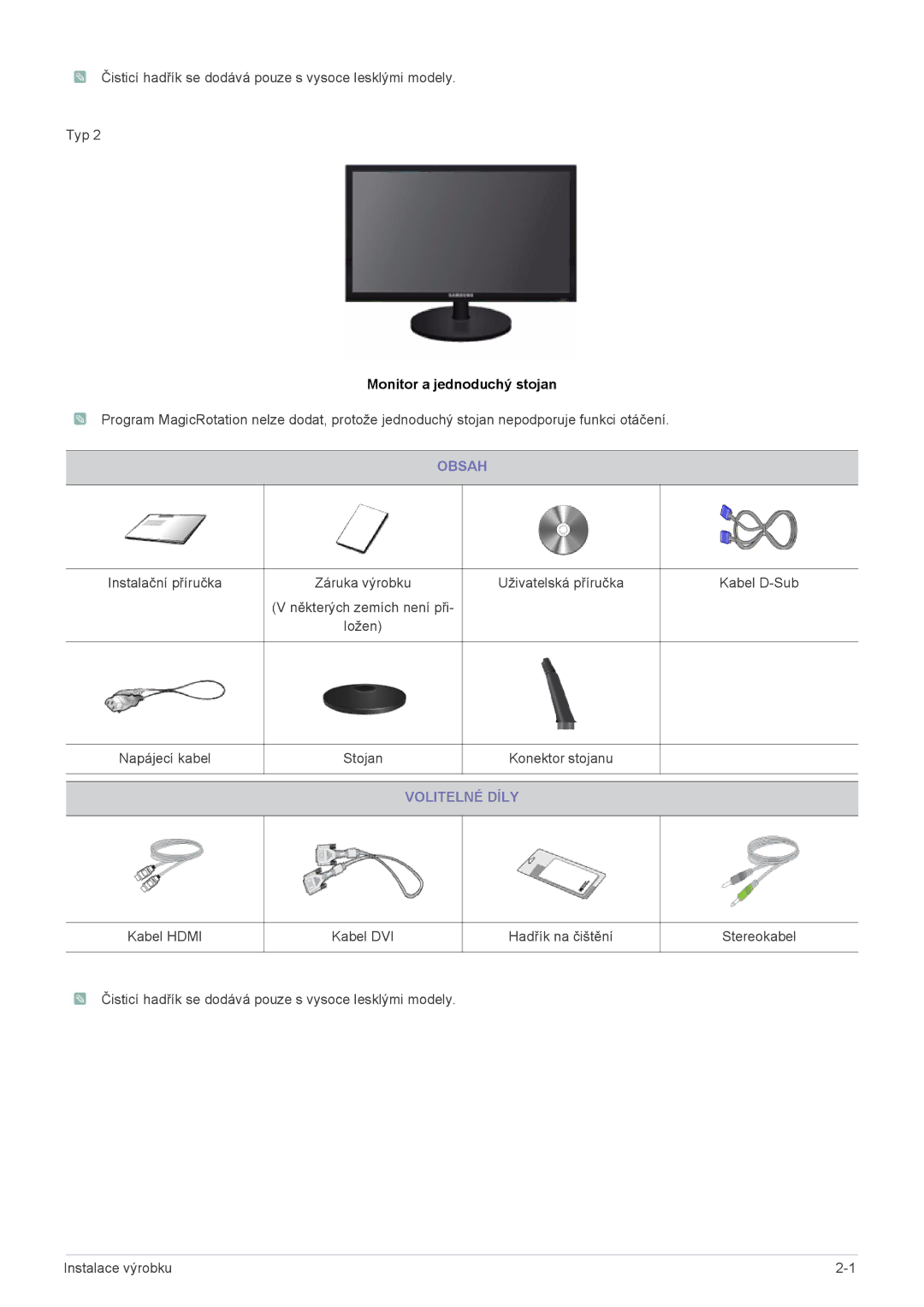 Samsung LS22CBUMBE/EN, LS19CBRMS/EN, LS24CBUABV/EN, LS23CLZSB/EN, LS22CLZSB/EN, LS22CBRMSV/EN manual Monitor a jednoduchý stojan 