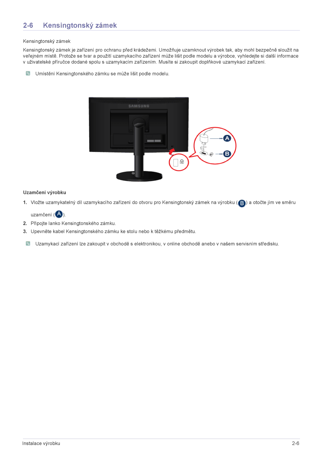 Samsung LS22CLUSBE/EN, LS19CBRMS/EN, LS24CBUABV/EN, LS23CLZSB/EN, LS22CLZSB/EN, LS22CBRMSV/EN, LS20CLYSB/EN Kensingtonský zámek 