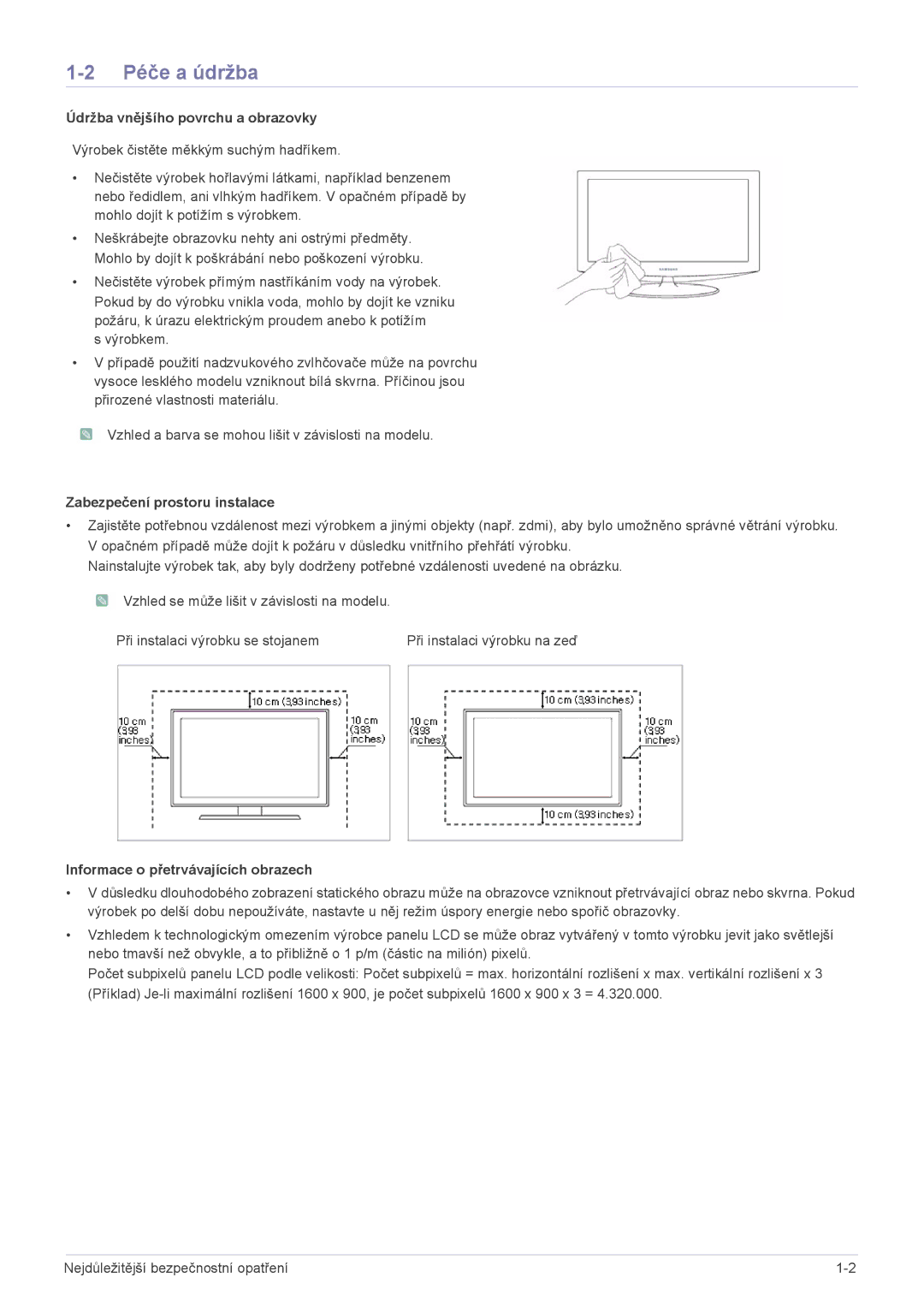 Samsung LS22CBUMBV/EN, LS19CBRMS/EN, LS24CBUABV/EN, LS23CLZSB/EN manual Péče a údržba, Údržba vnějšího povrchu a obrazovky 