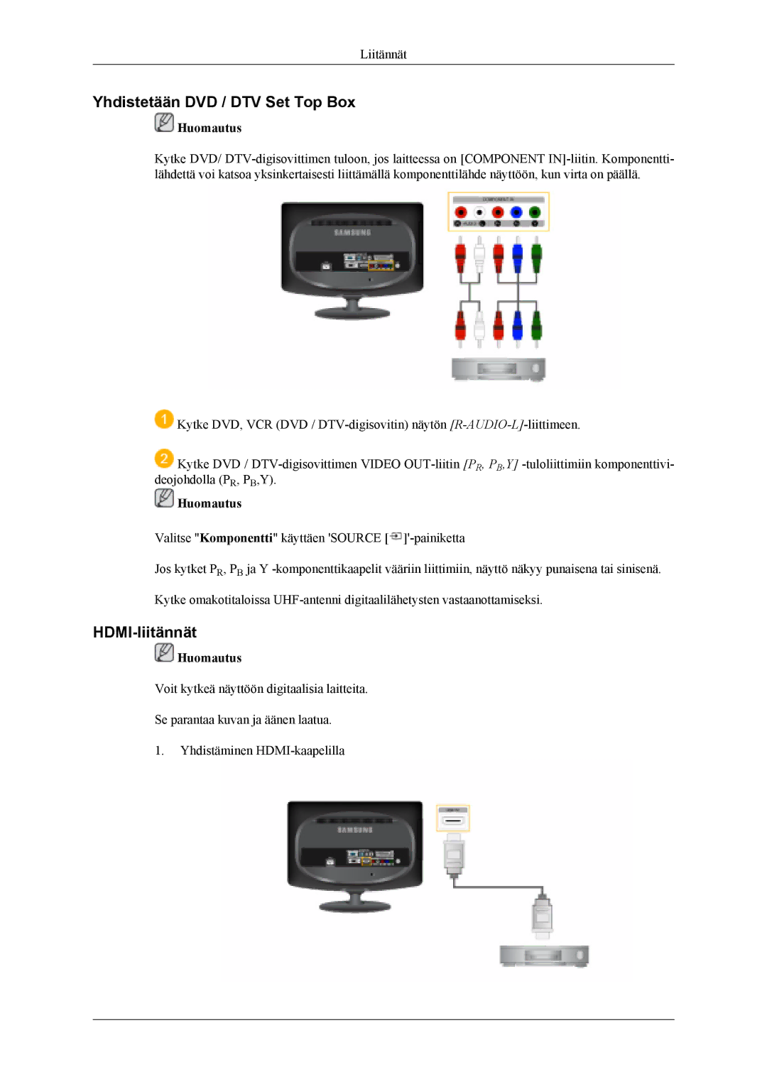 Samsung LS19CFVKF/XE, LS19CFEKF/EN manual Yhdistetään DVD / DTV Set Top Box, HDMI-liitännät 