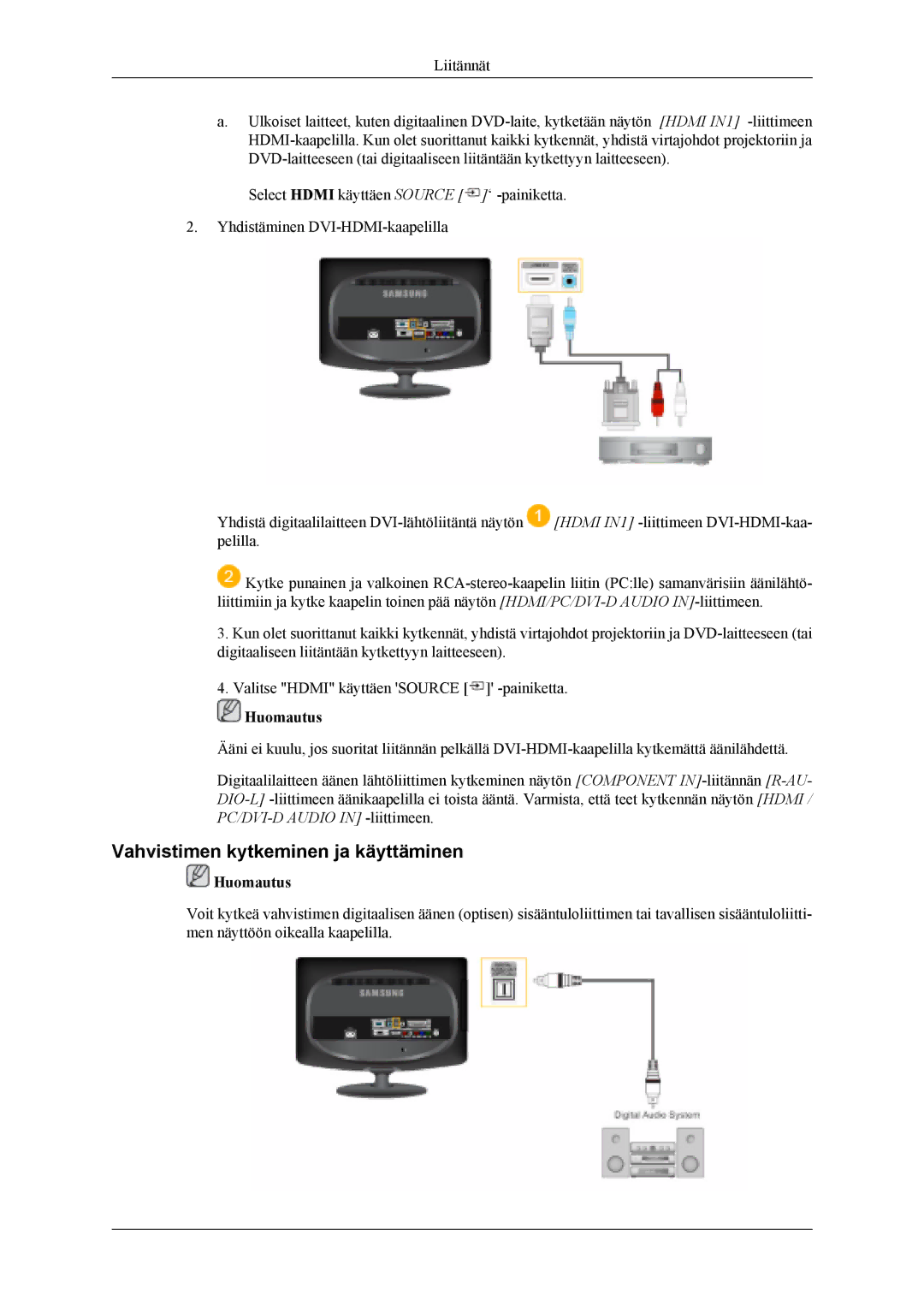 Samsung LS19CFEKF/EN, LS19CFVKF/XE manual Vahvistimen kytkeminen ja käyttäminen 