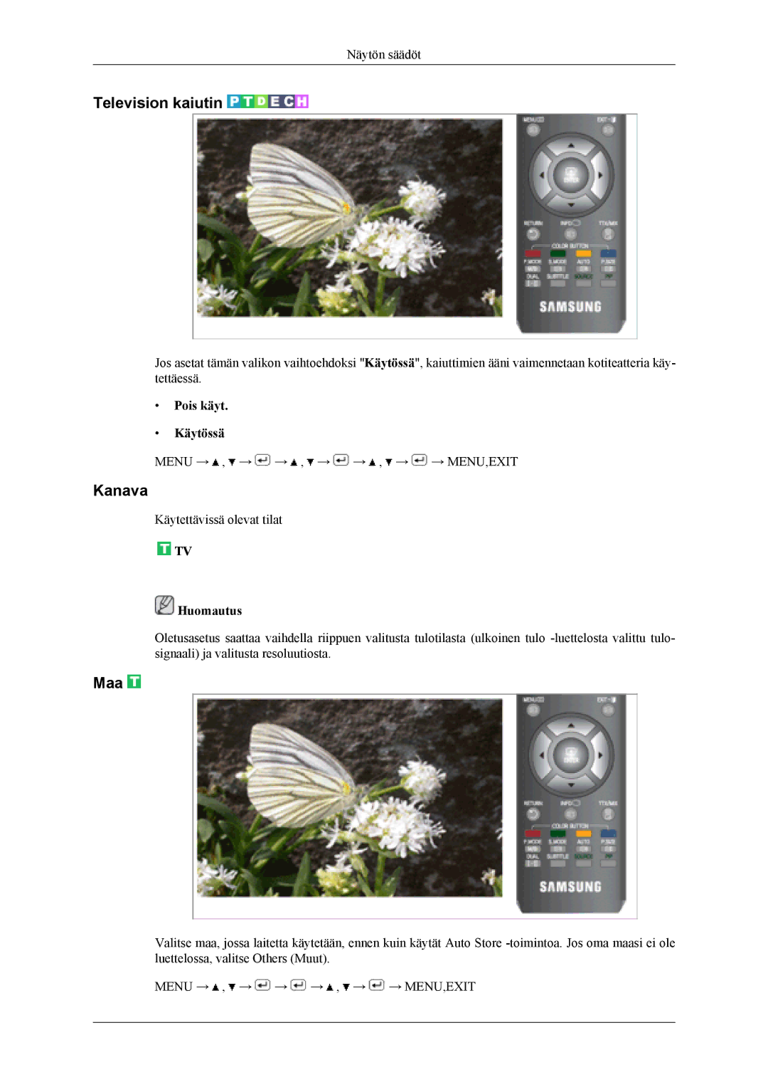 Samsung LS19CFEKF/EN, LS19CFVKF/XE manual Television kaiutin, Kanava, Maa 