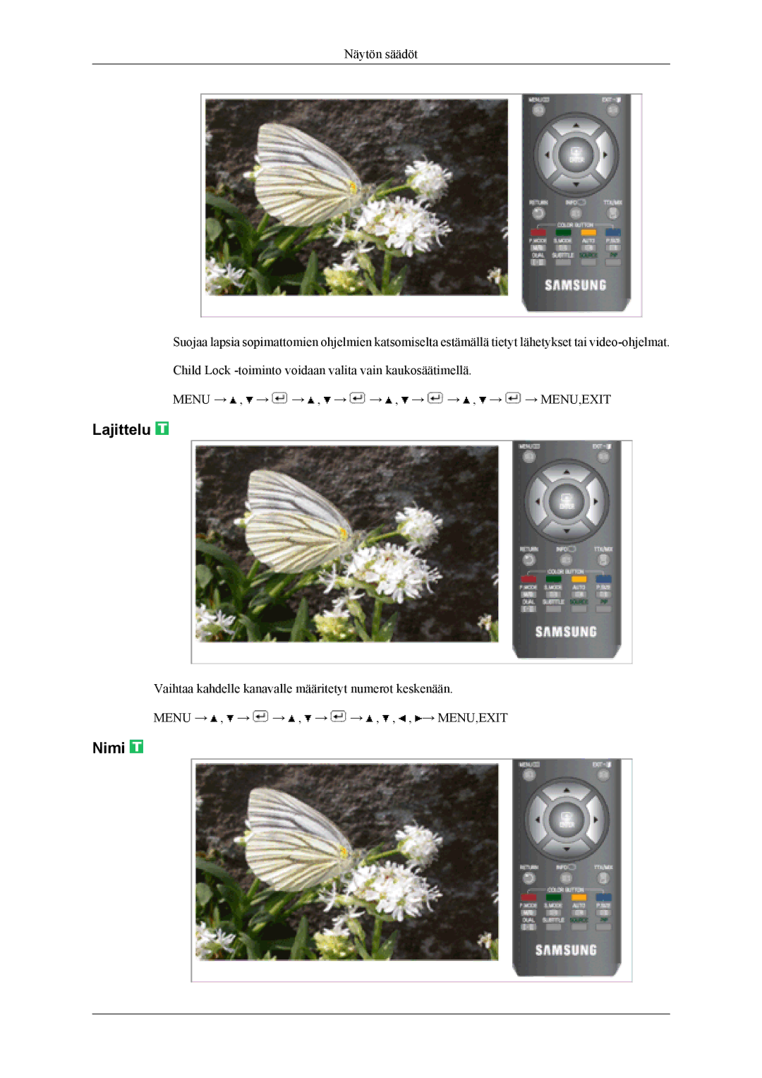 Samsung LS19CFVKF/XE, LS19CFEKF/EN manual Lajittelu, Nimi 