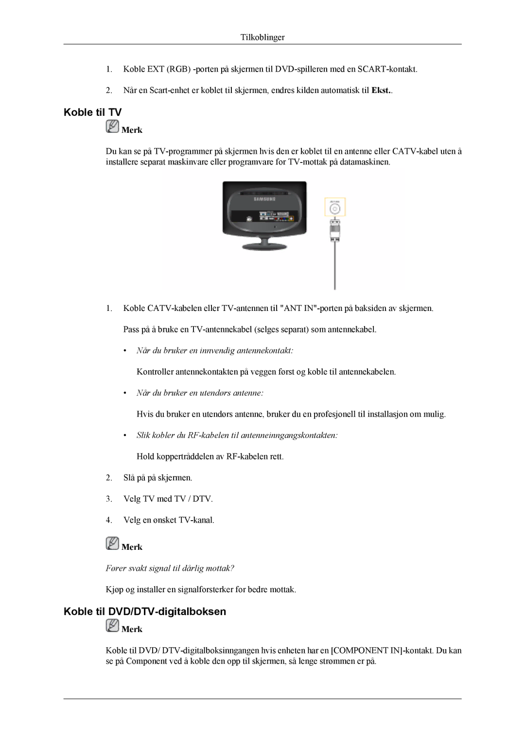 Samsung LS19CFEKF/EN, LS19CFVKF/XE manual Koble til TV, Koble til DVD/DTV-digitalboksen 