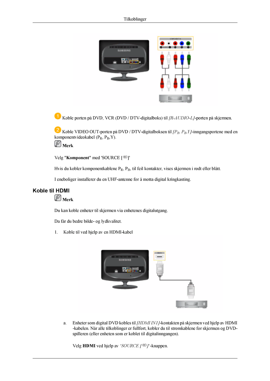 Samsung LS19CFVKF/XE, LS19CFEKF/EN manual Koble til Hdmi 