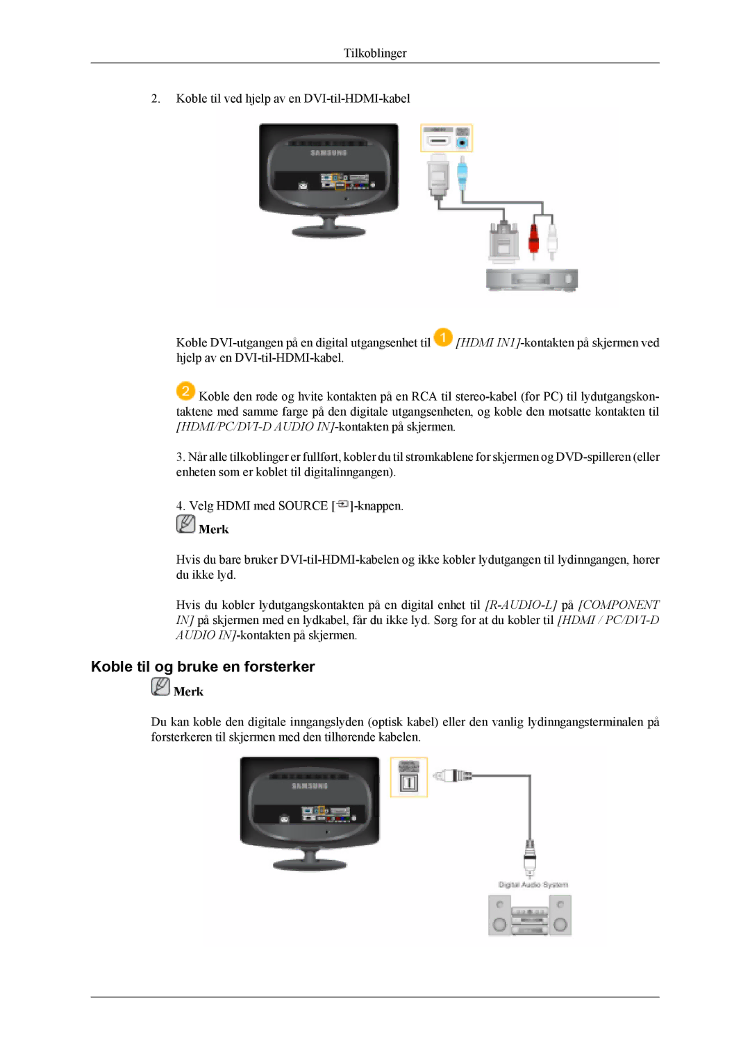 Samsung LS19CFEKF/EN, LS19CFVKF/XE manual Koble til og bruke en forsterker 