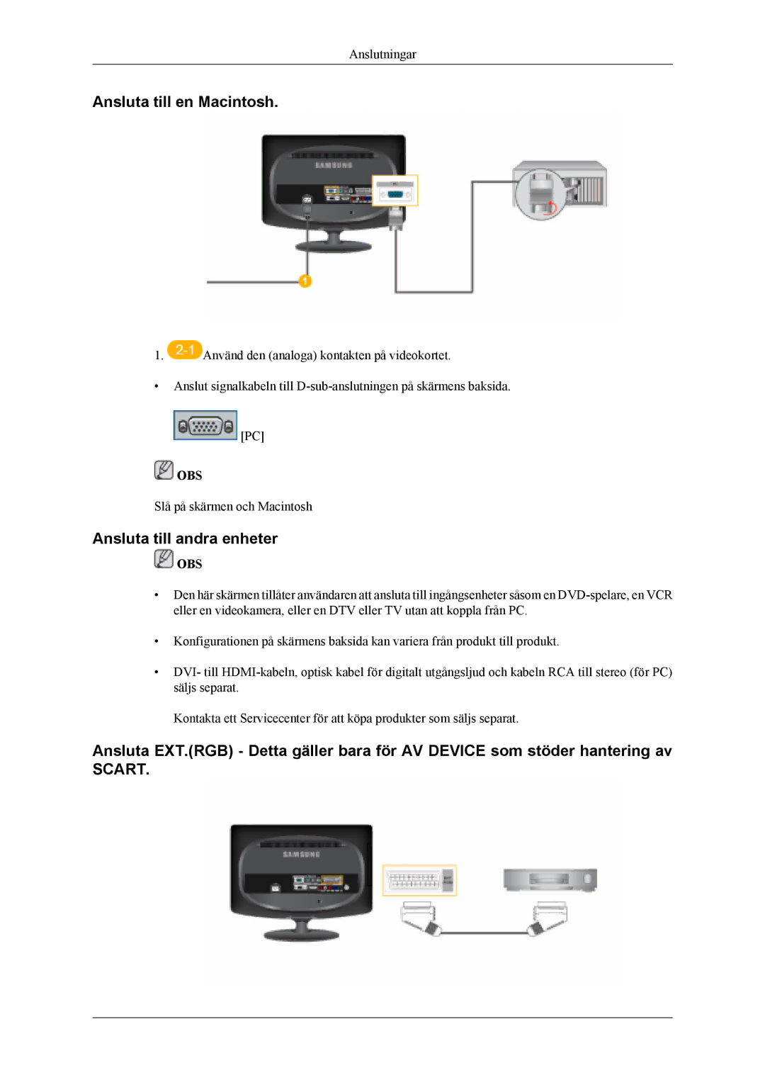 Samsung LS19CFVKF/XE, LS19CFEKF/EN manual Ansluta till en Macintosh, Ansluta till andra enheter 