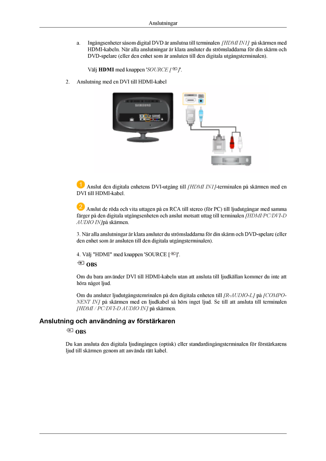 Samsung LS19CFEKF/EN, LS19CFVKF/XE manual Anslutning och användning av förstärkaren 