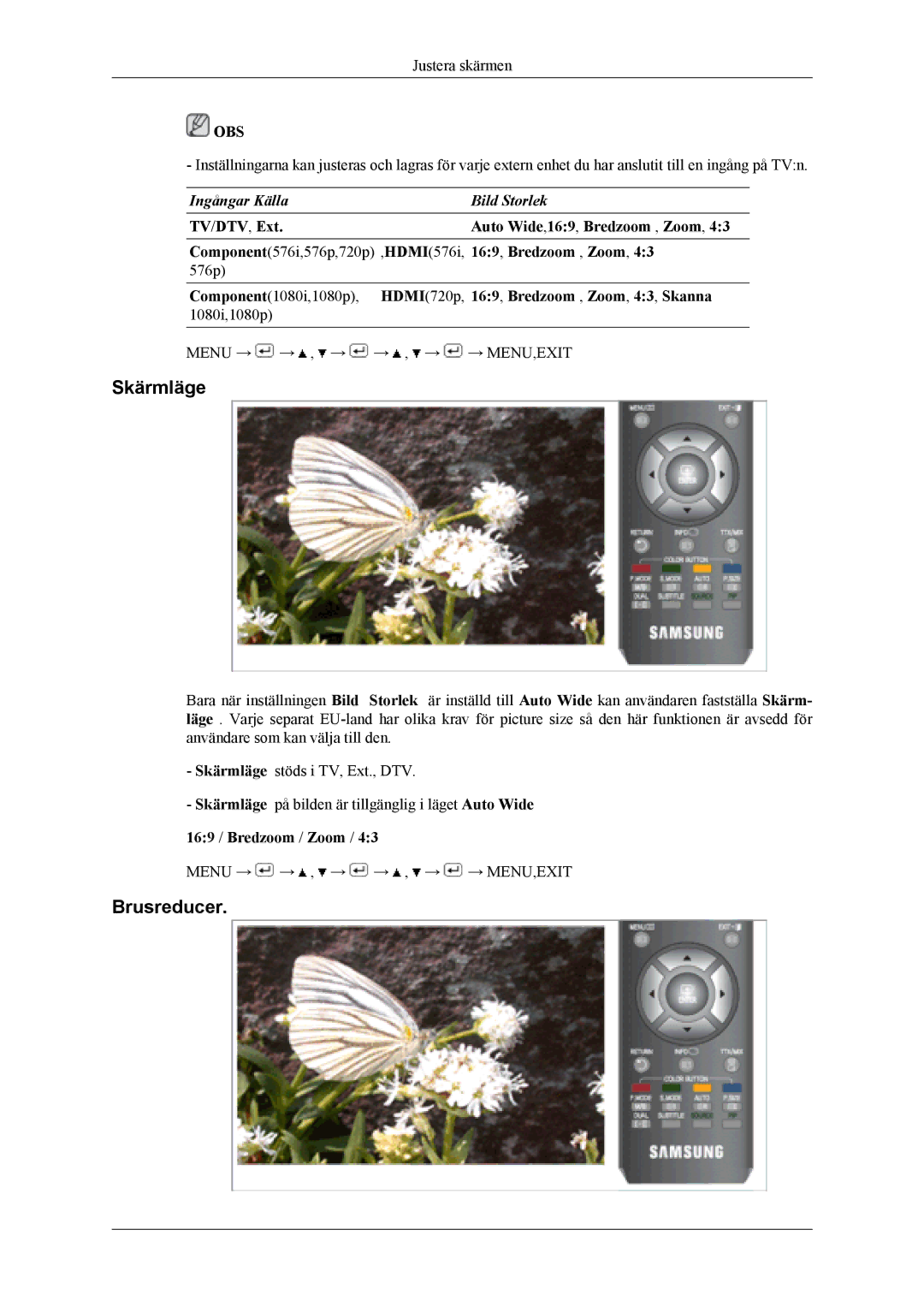 Samsung LS19CFEKF/EN, LS19CFVKF/XE manual Skärmläge, Brusreducer 