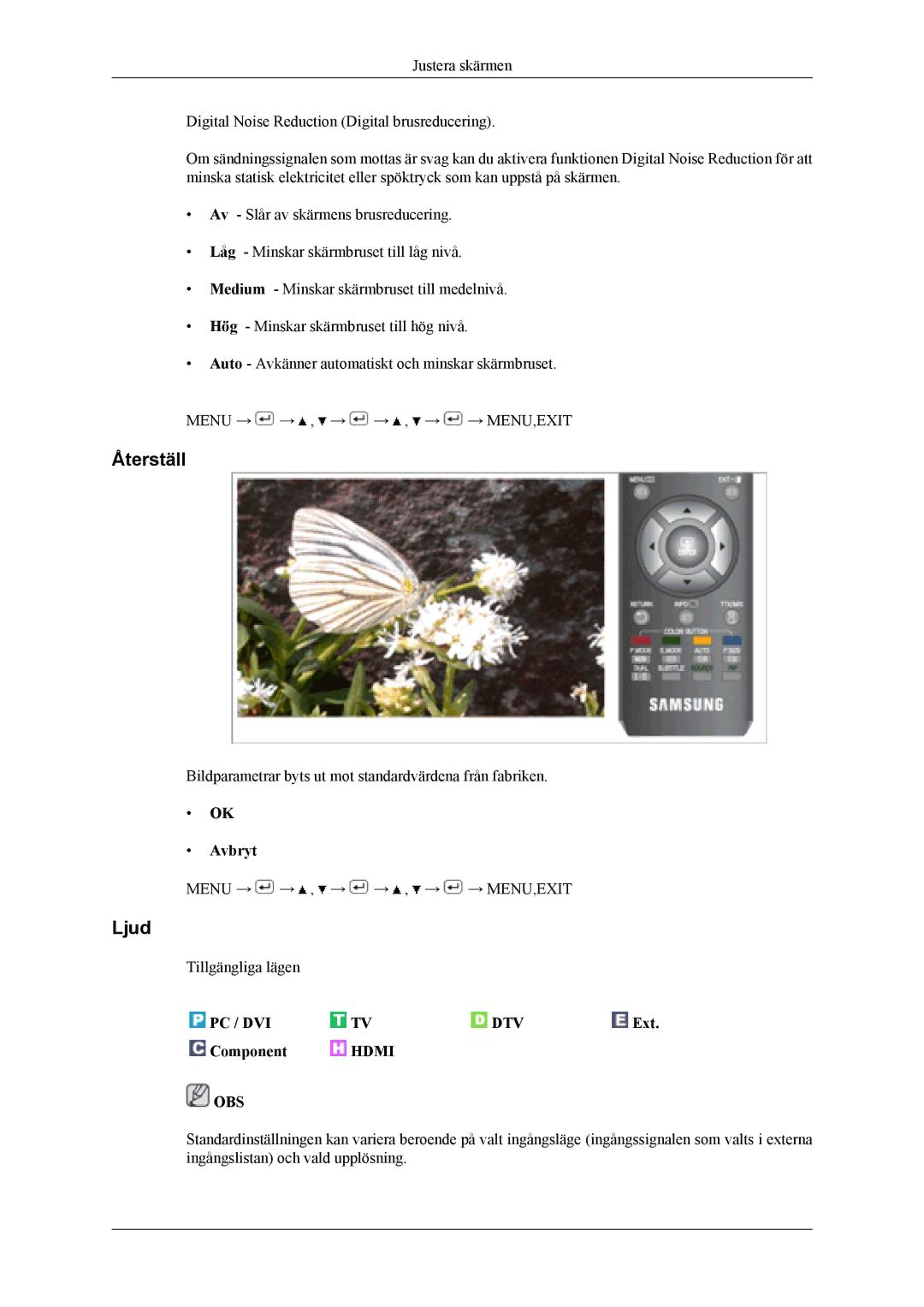 Samsung LS19CFVKF/XE, LS19CFEKF/EN manual Återställ, Ljud 