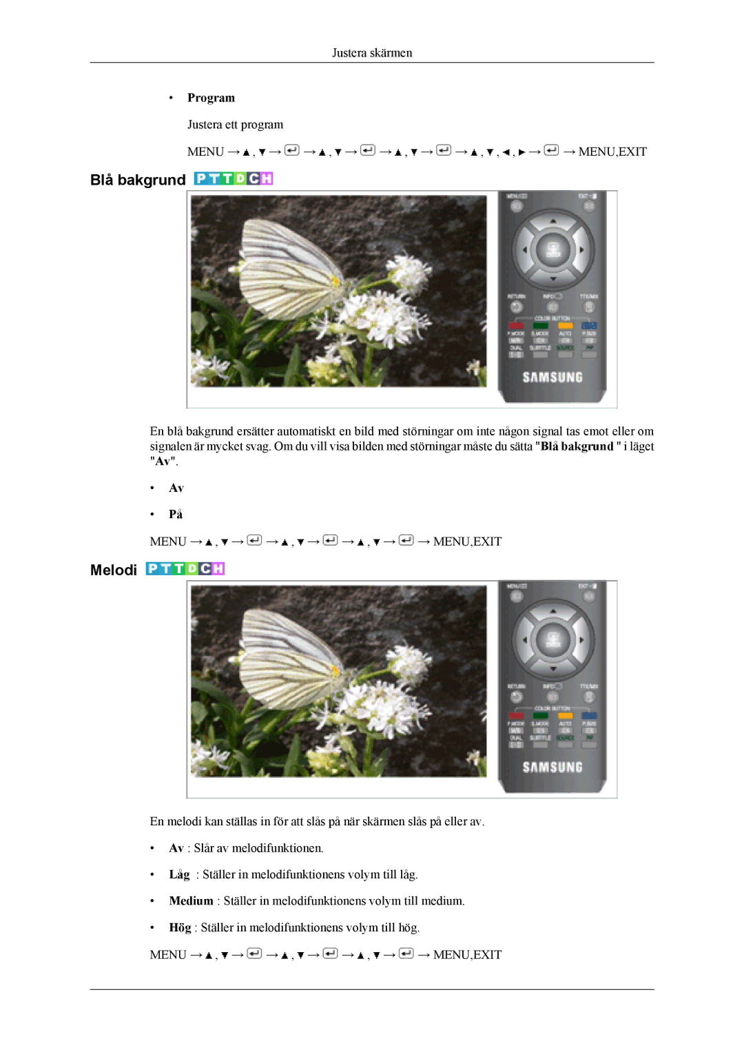 Samsung LS19CFVKF/XE, LS19CFEKF/EN manual Blå bakgrund, Melodi 