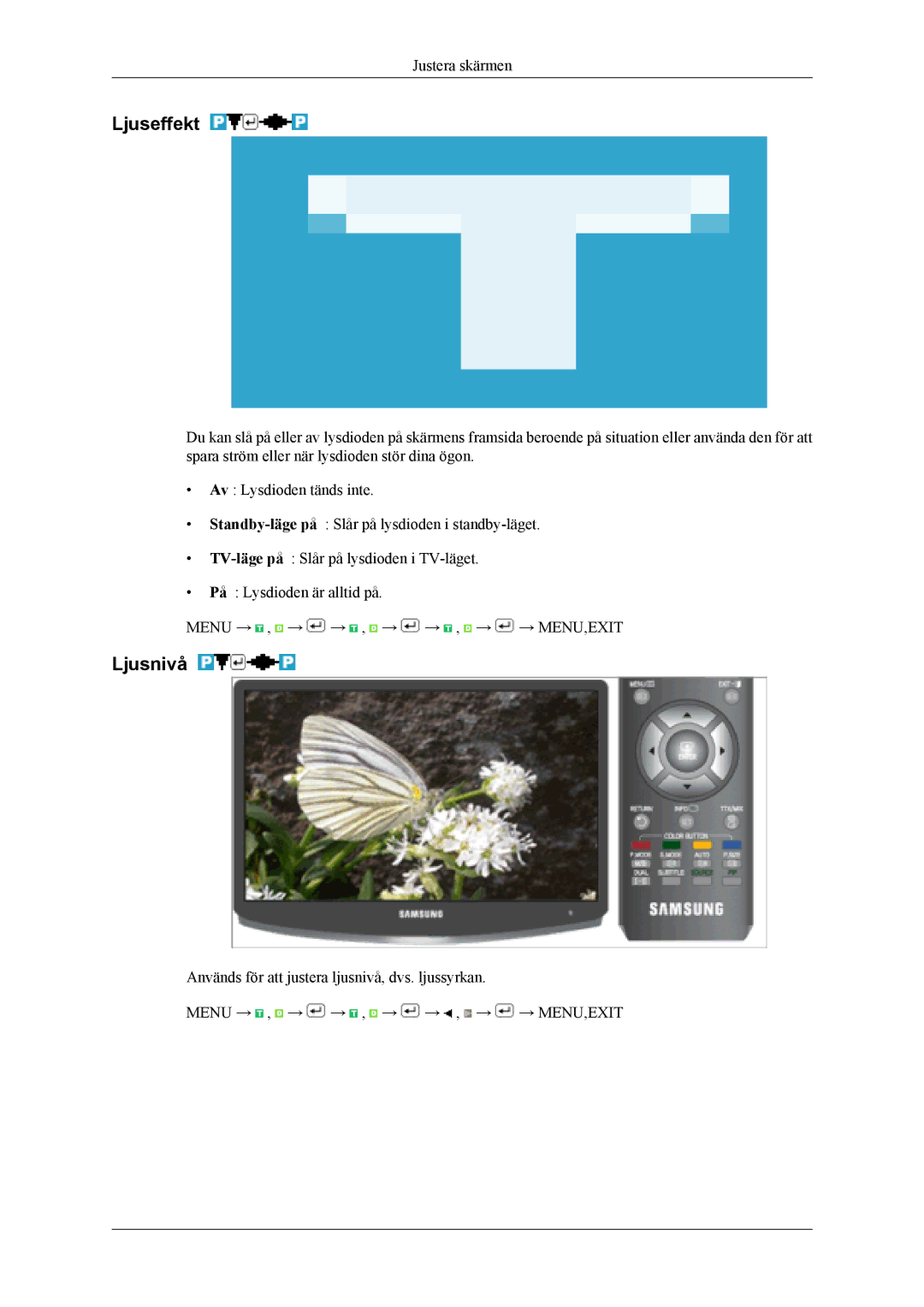 Samsung LS19CFEKF/EN, LS19CFVKF/XE manual Ljuseffekt, Ljusnivå 