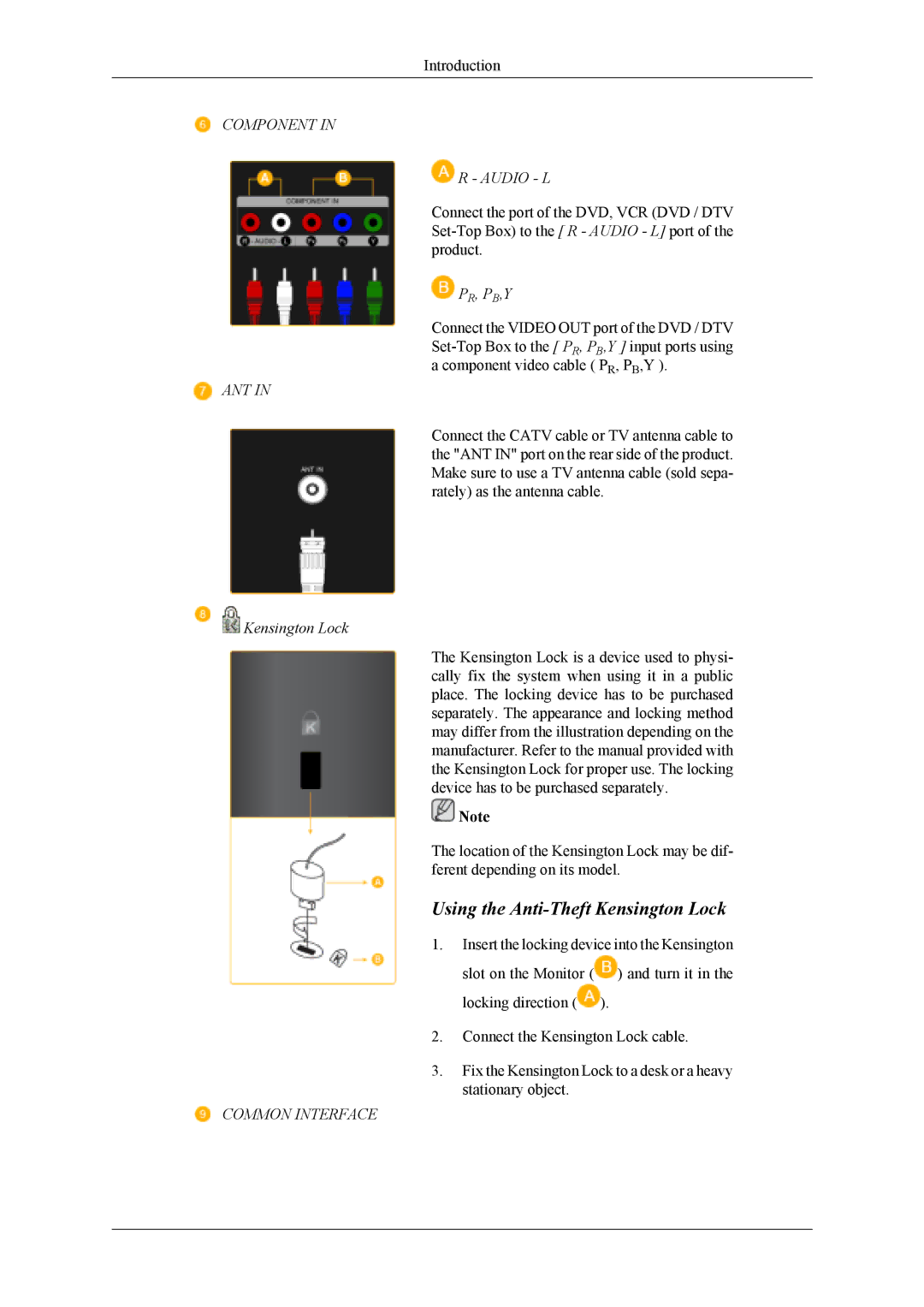 Samsung LS19CFVKF/EN, LS19CFEKF/EN, LS19CFEKH/EN, LS19CFVKH/EN, LS19CFVKF/XE manual Using the Anti-Theft Kensington Lock 