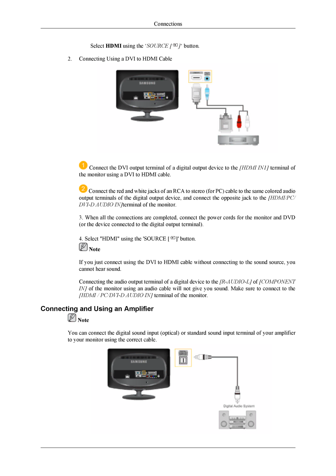 Samsung LS19CFVKF/XE, LS19CFVKF/EN, LS19CFEKF/EN, LS19CFEKH/EN, LS19CFVKH/EN manual Connecting and Using an Amplifier 