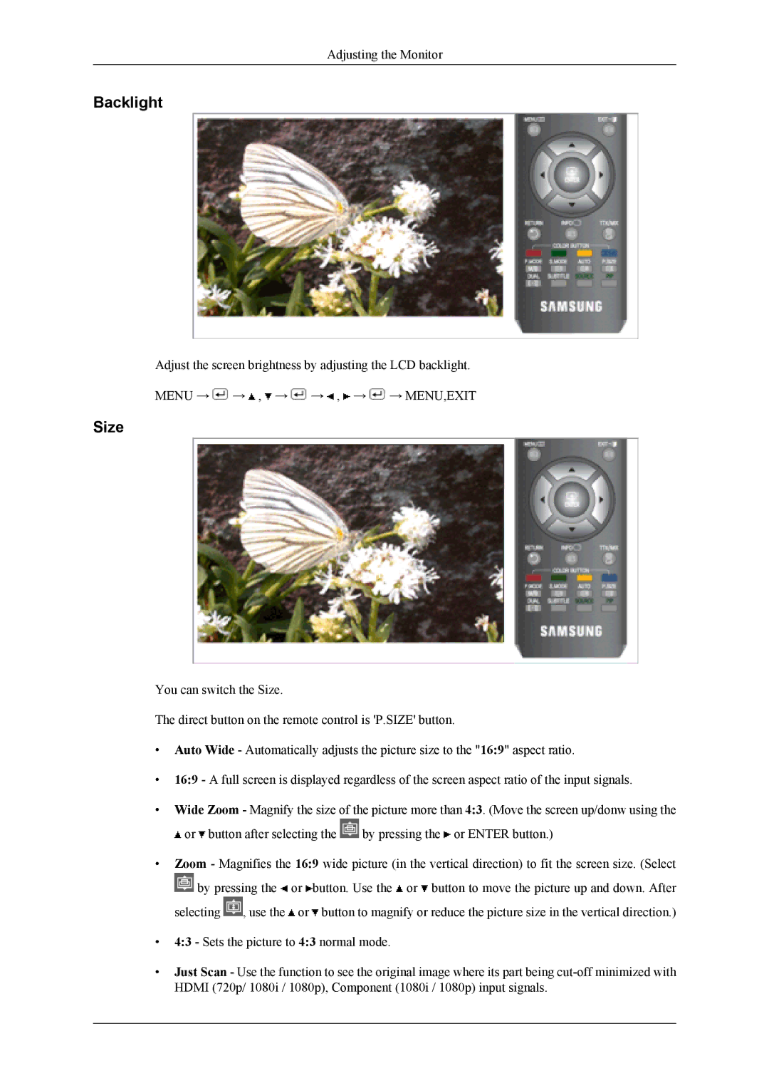 Samsung LS19CFVKF/XE, LS19CFVKF/EN, LS19CFEKF/EN, LS19CFEKH/EN, LS19CFVKH/EN manual Backlight, Size 