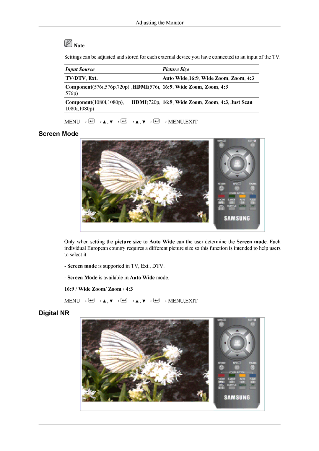 Samsung LS19CFVKF/EN, LS19CFEKF/EN, LS19CFEKH/EN, LS19CFVKH/EN, LS19CFVKF/XE manual Screen Mode, Digital NR 